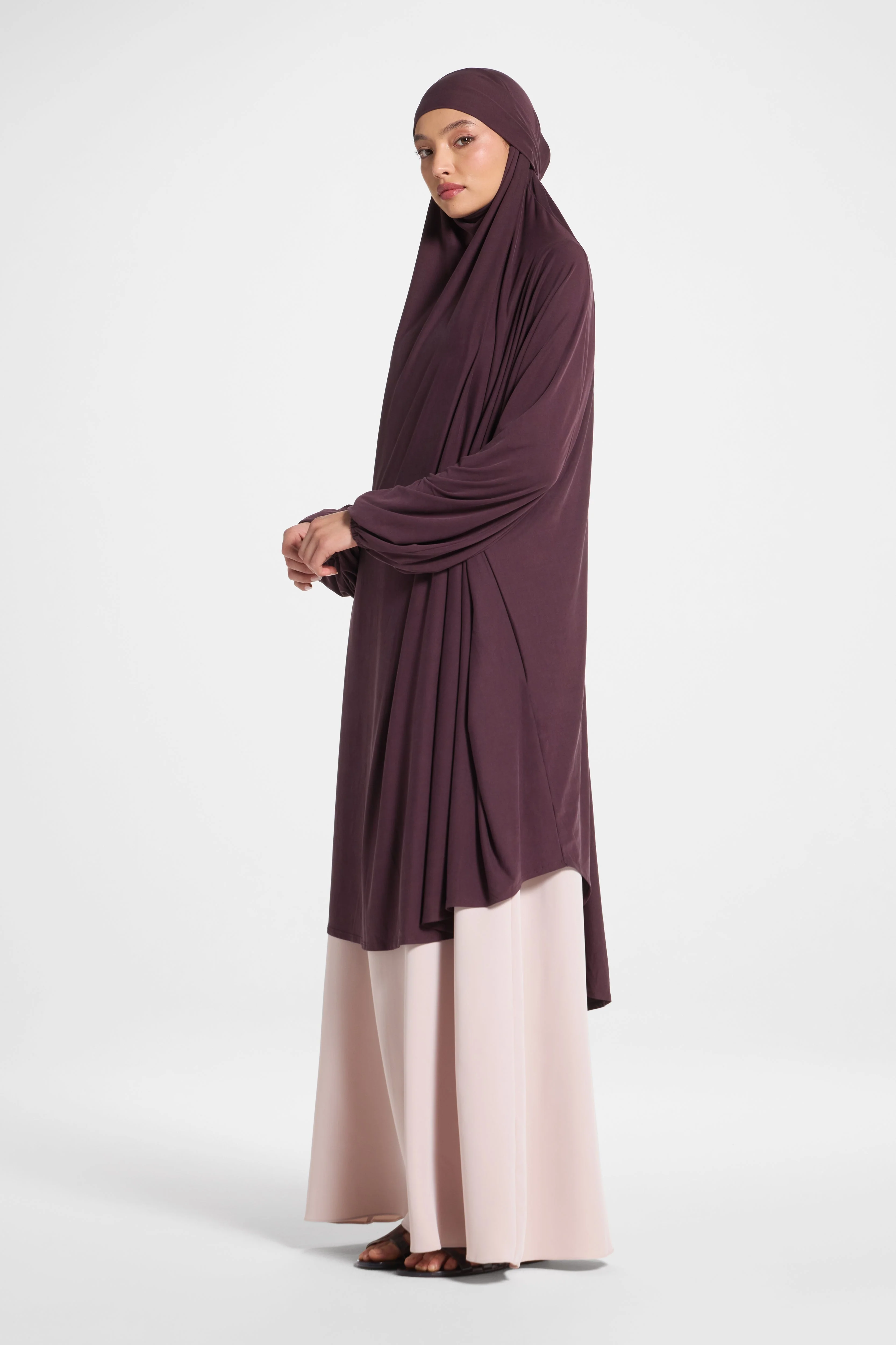 Jersey Jilbab Prayer Top - Plum - Image 5