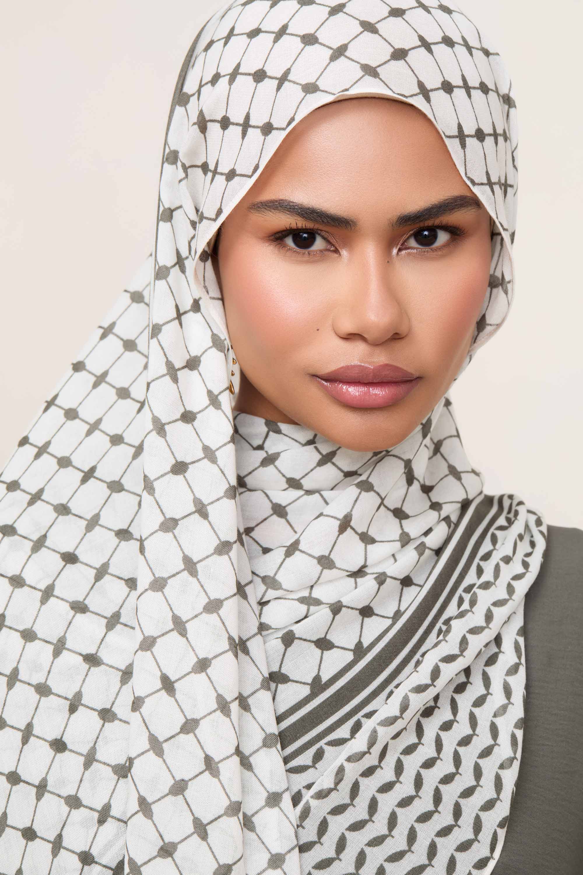 Keffiyeh Modal Hijab - Olive - Image 3