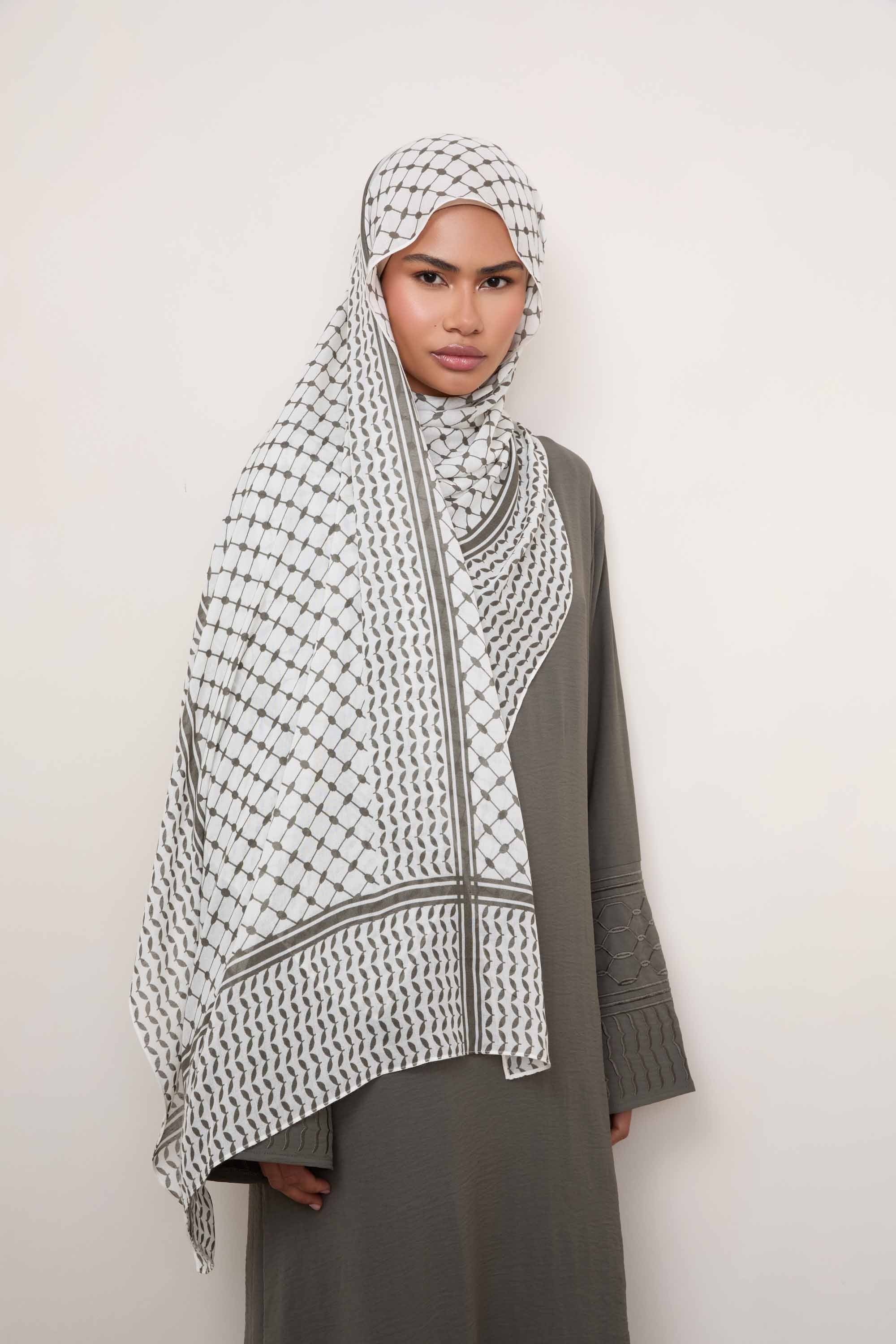 Keffiyeh Modal Hijab - Olive - Image 4