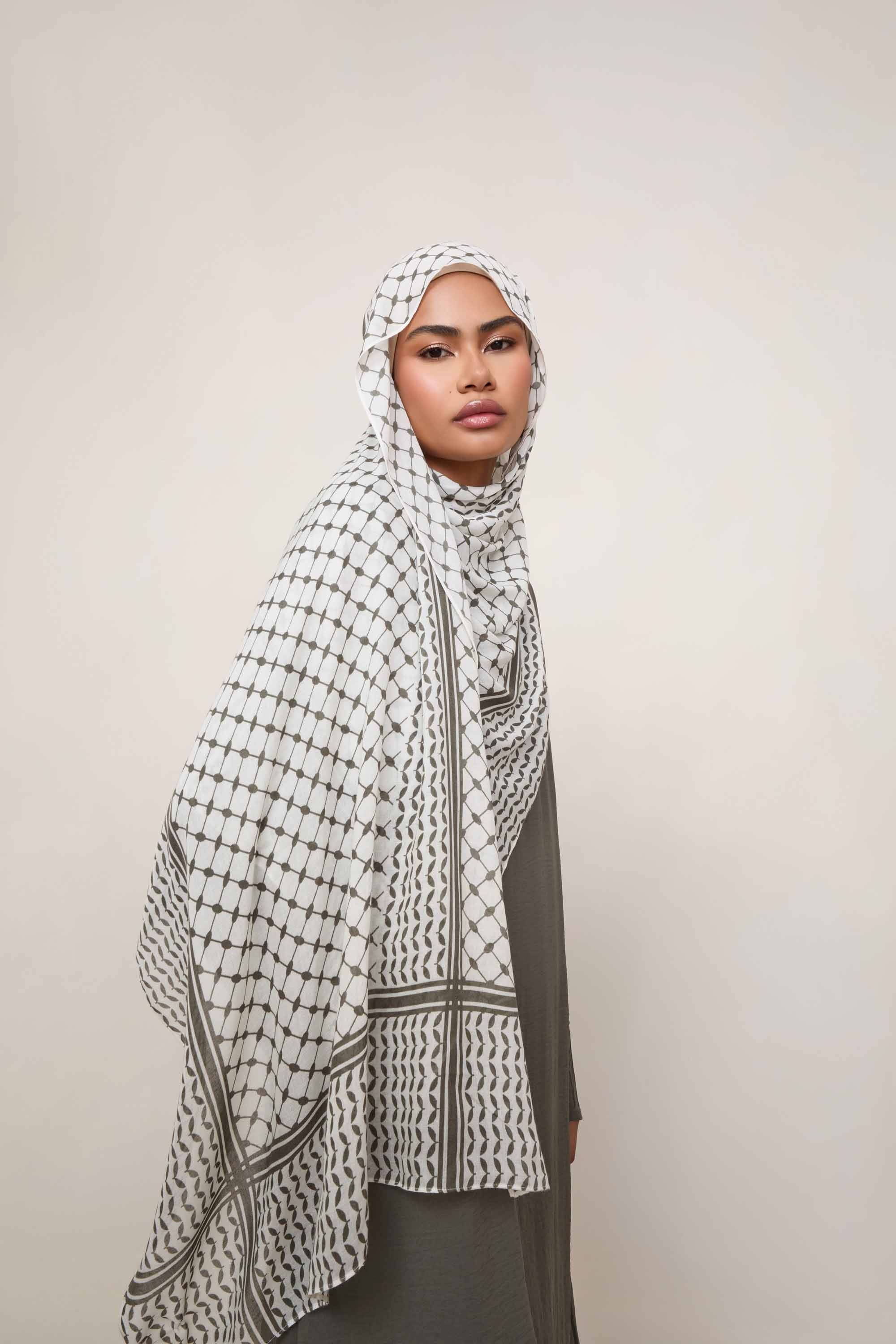 Keffiyeh Modal Hijab - Olive - Image 5