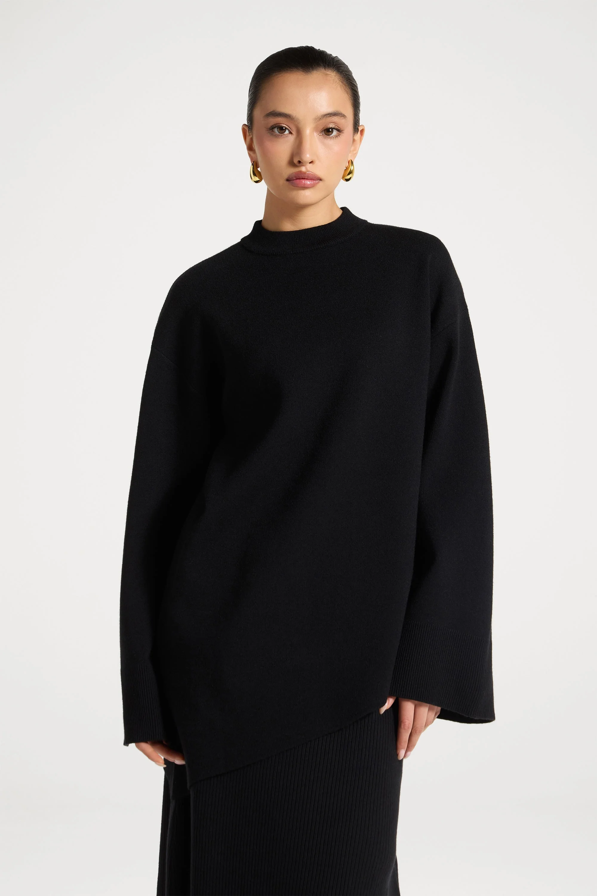 Kehlani Asymmetric Knit Top - Black - Image 3