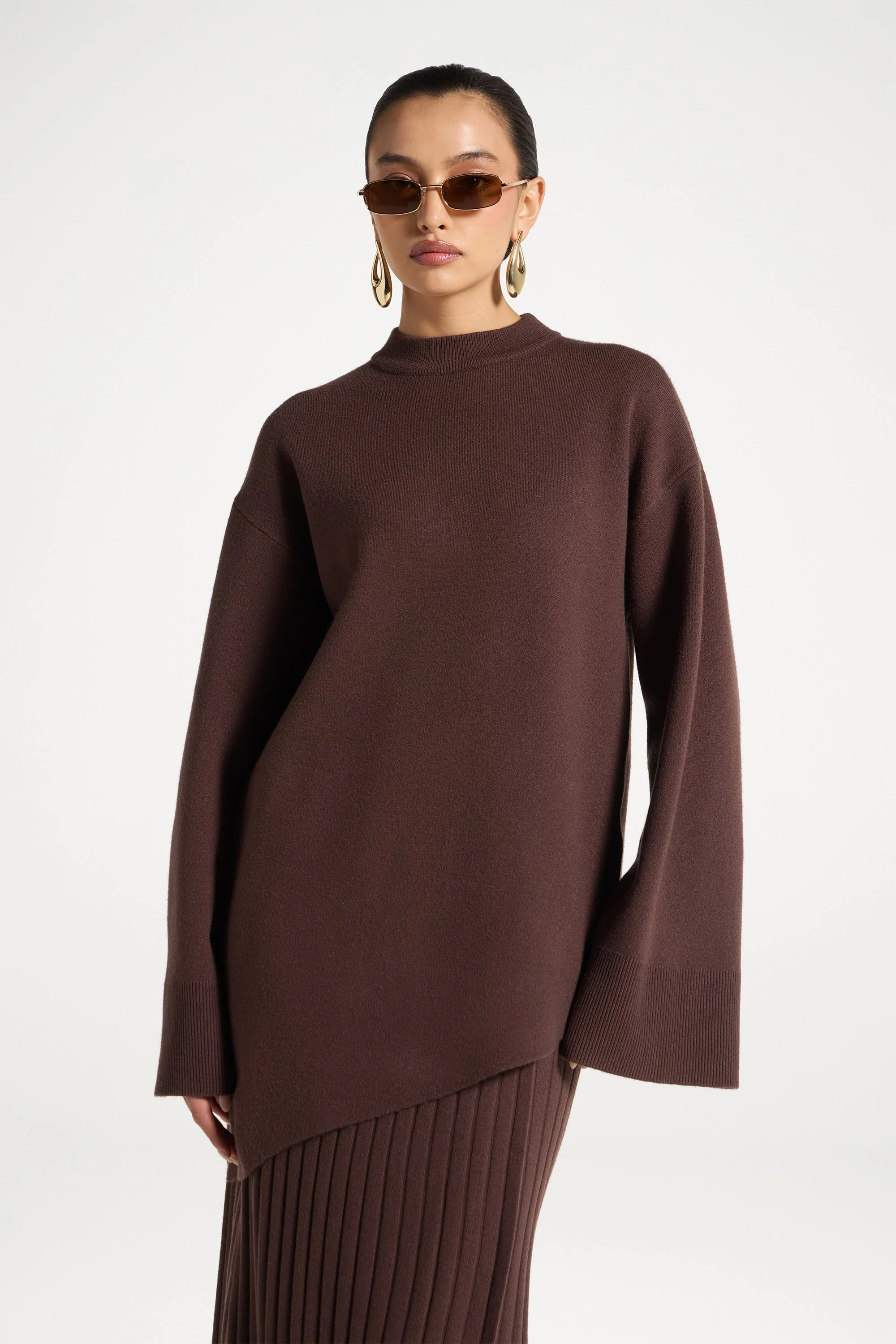 Kehlani Asymmetric Knit Top - Brown - Image 3