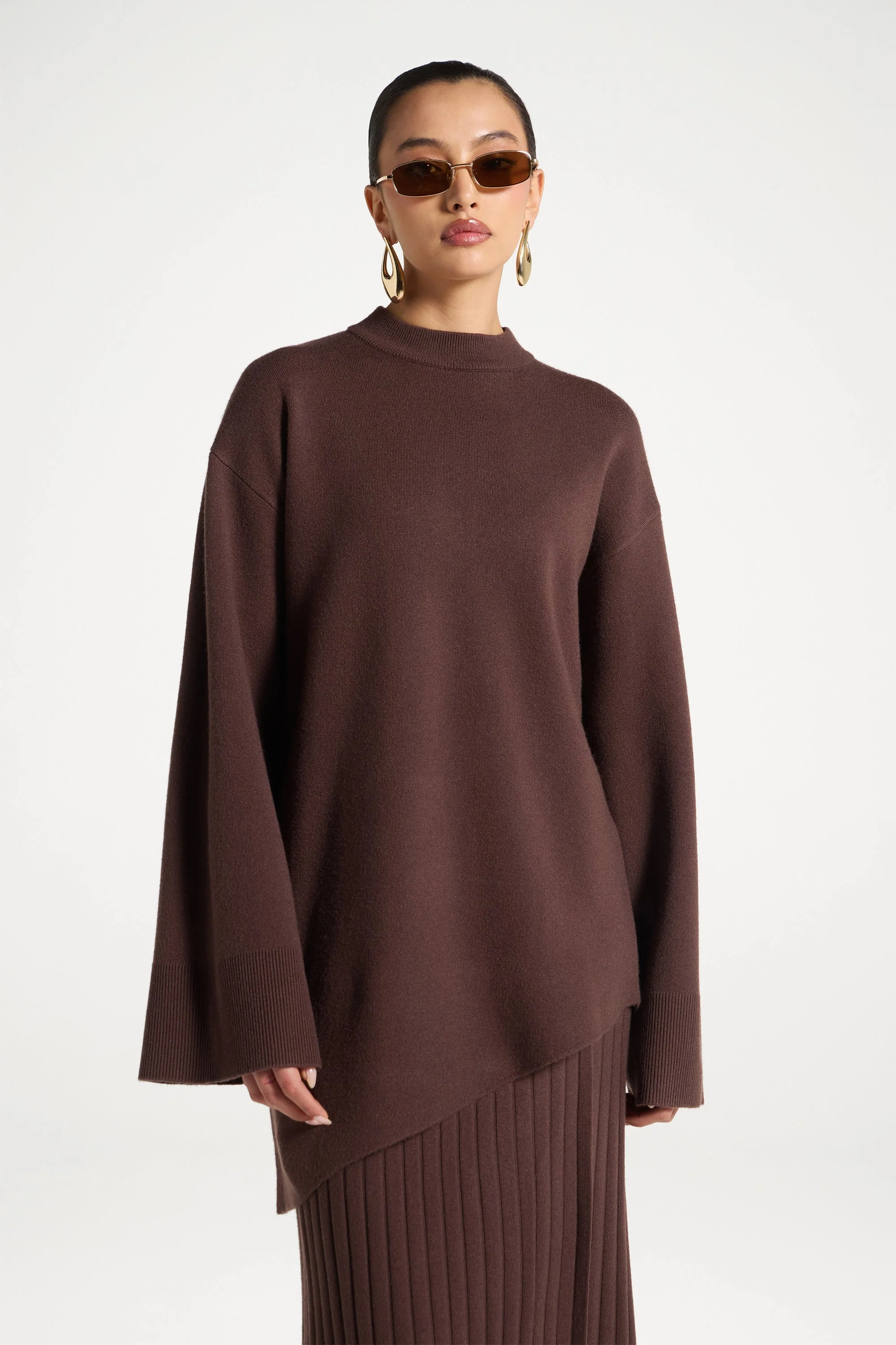 Kehlani Asymmetric Knit Top - Brown - Image 7