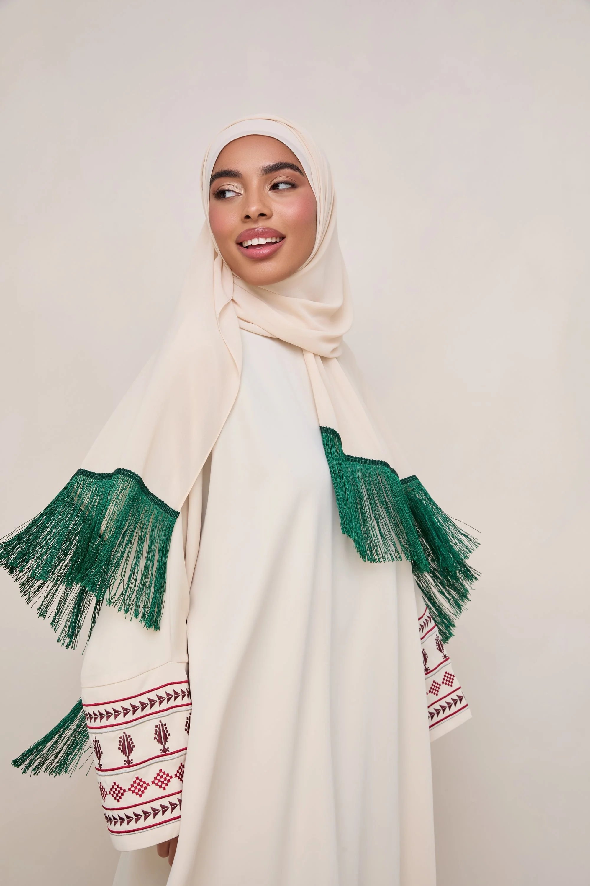 Khirka Chiffon Hijab - Emerald Tassels - Image 5