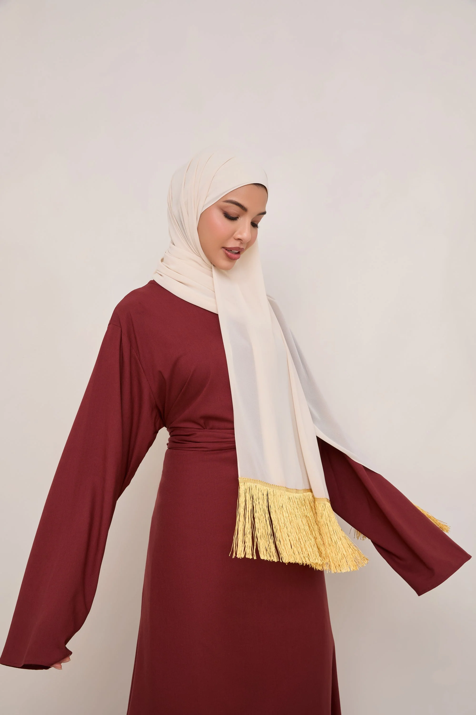 Khirka Chiffon Hijab - Gold Tassels - Image 5