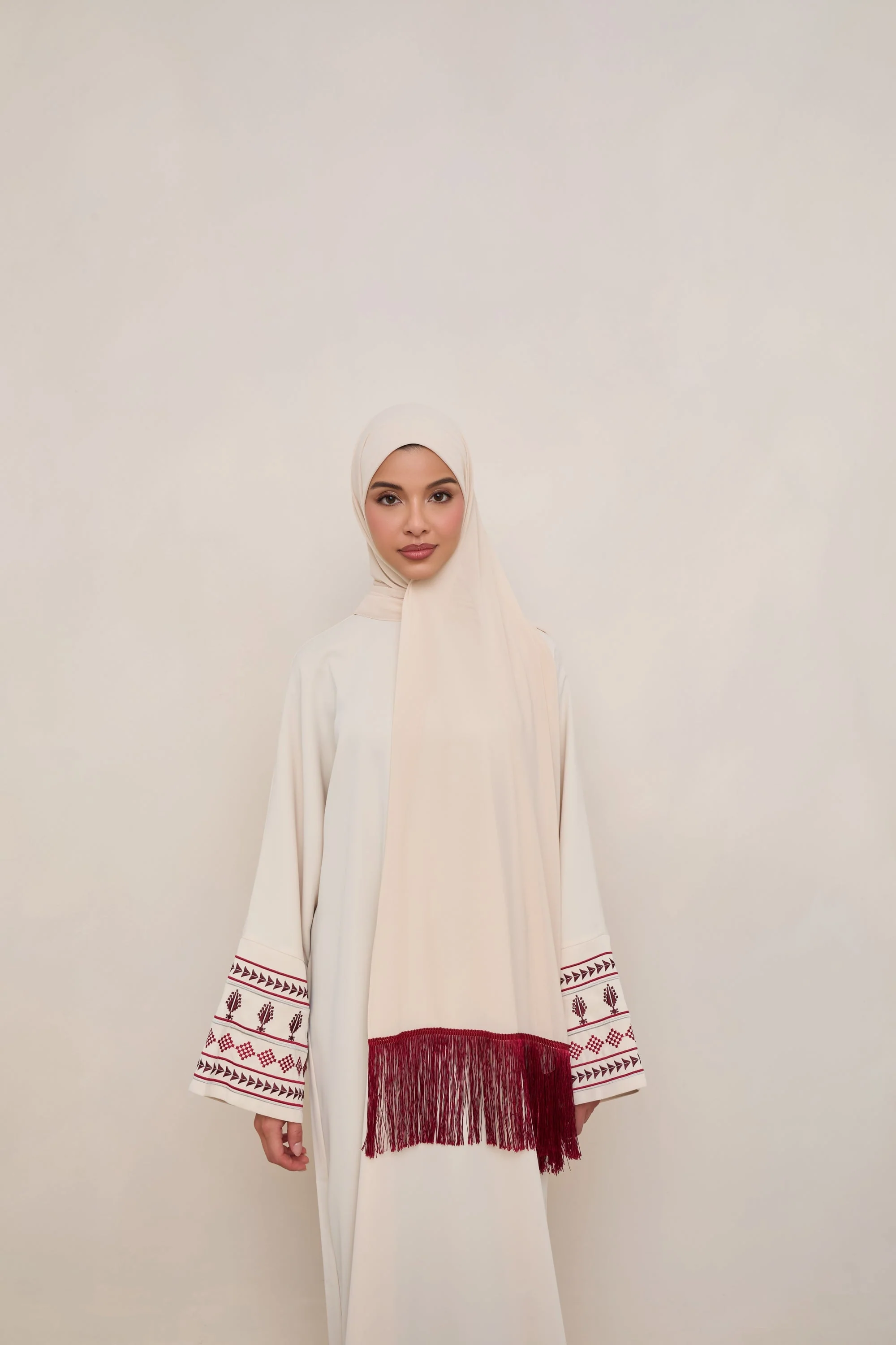 Khirka Chiffon Hijab - Red Tassels - Image 3