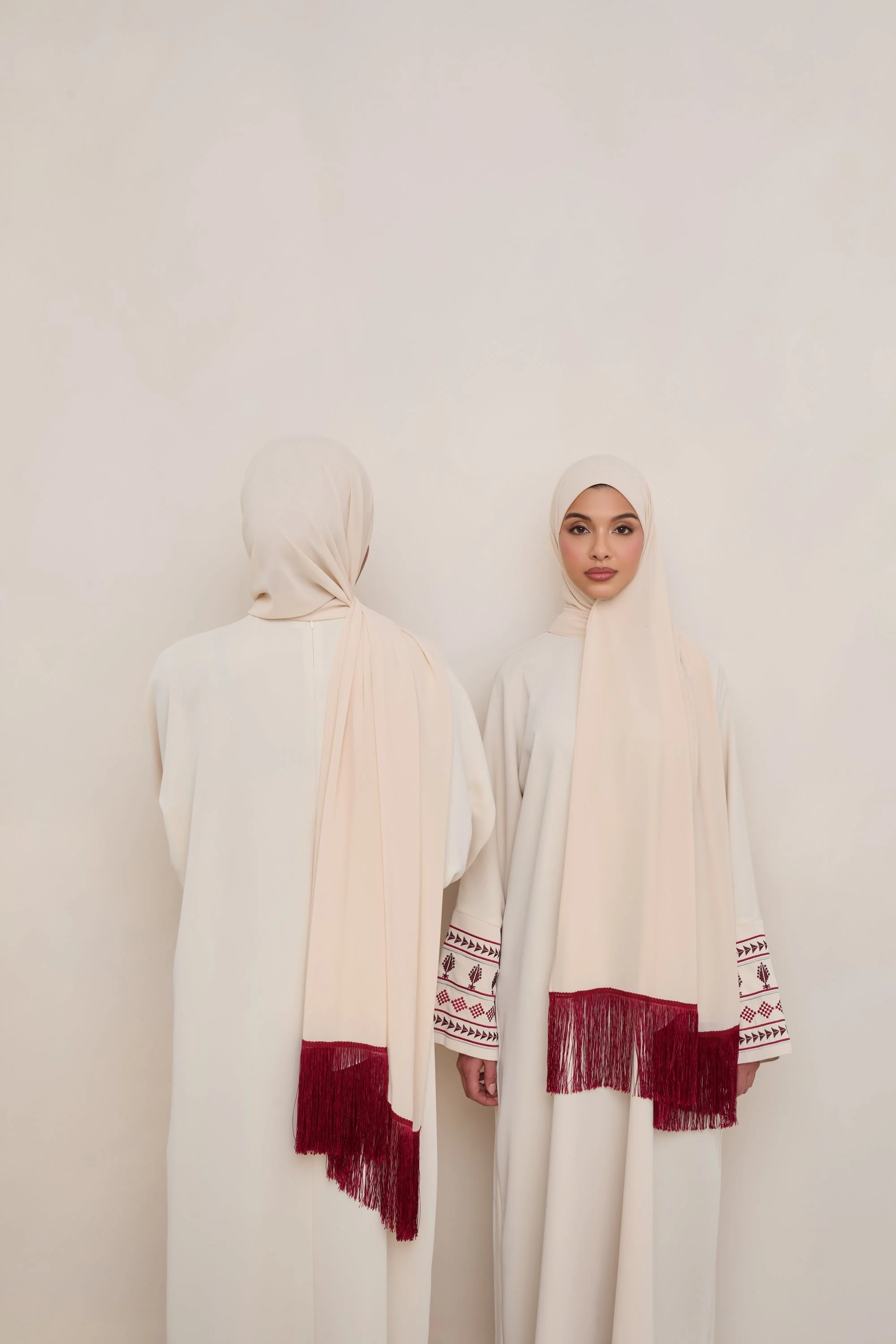 Khirka Chiffon Hijab - Red Tassels - Image 4