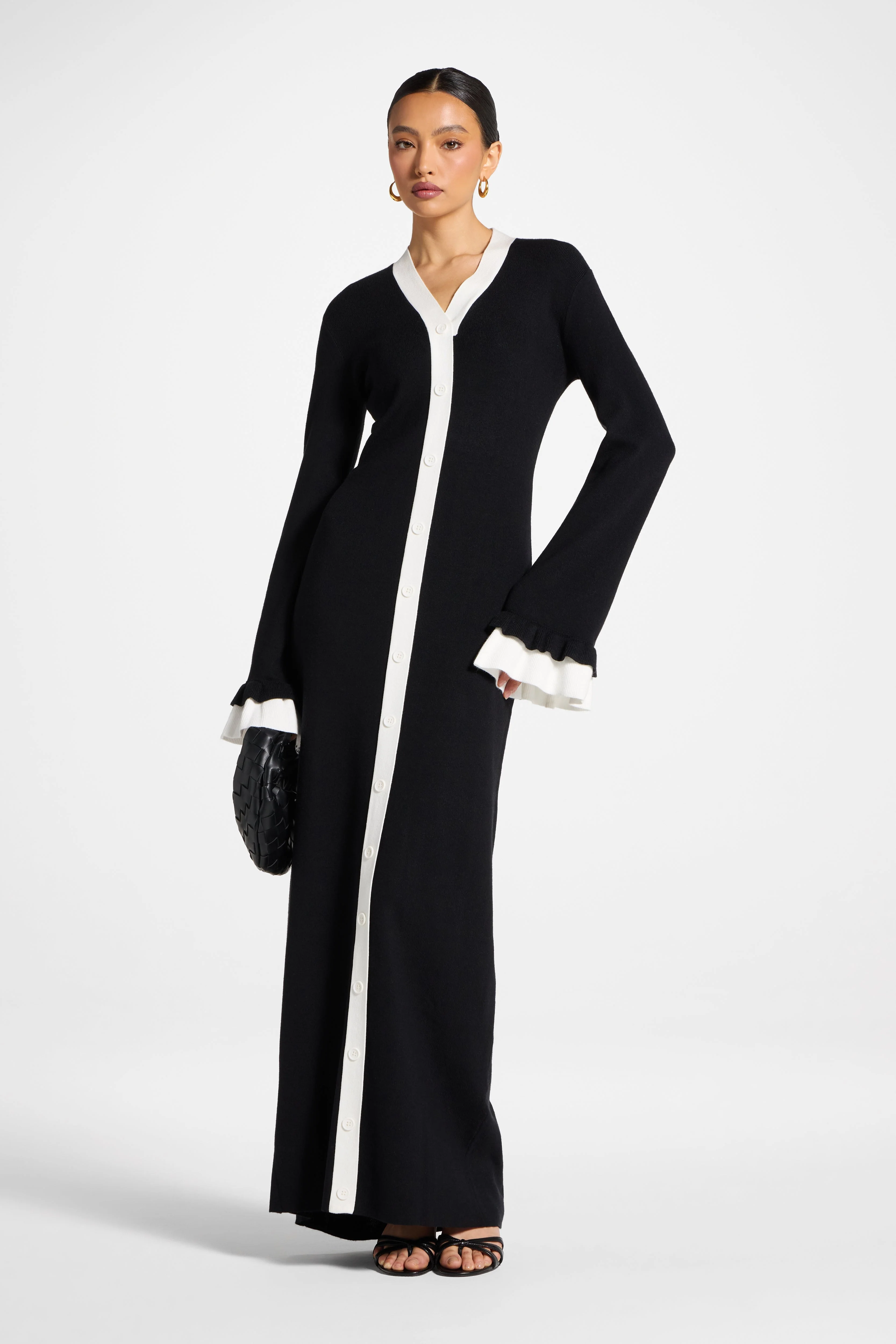 Knit Button Front Maxi Dress - Black