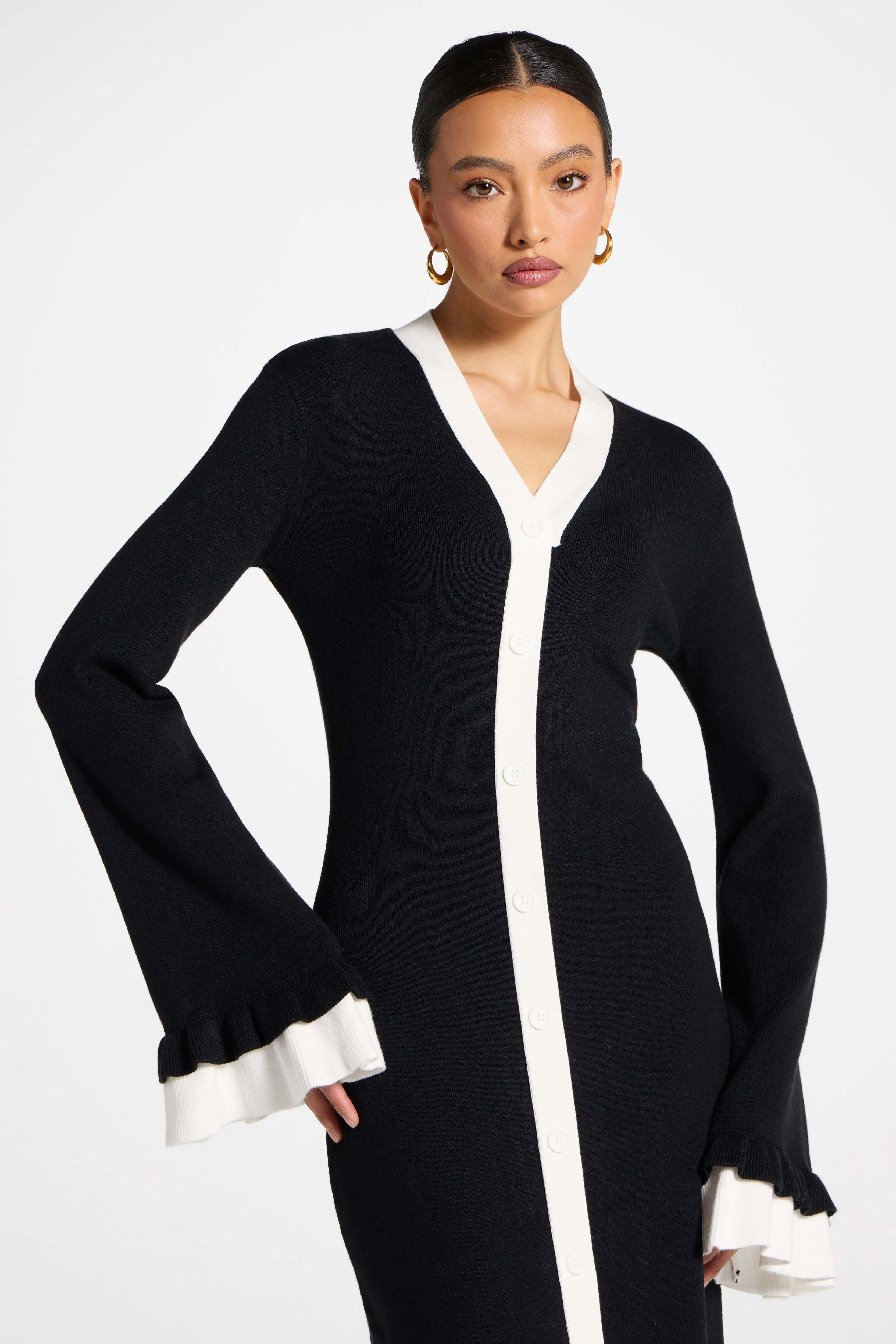 Knit Button Front Maxi Dress - Black - Image 2