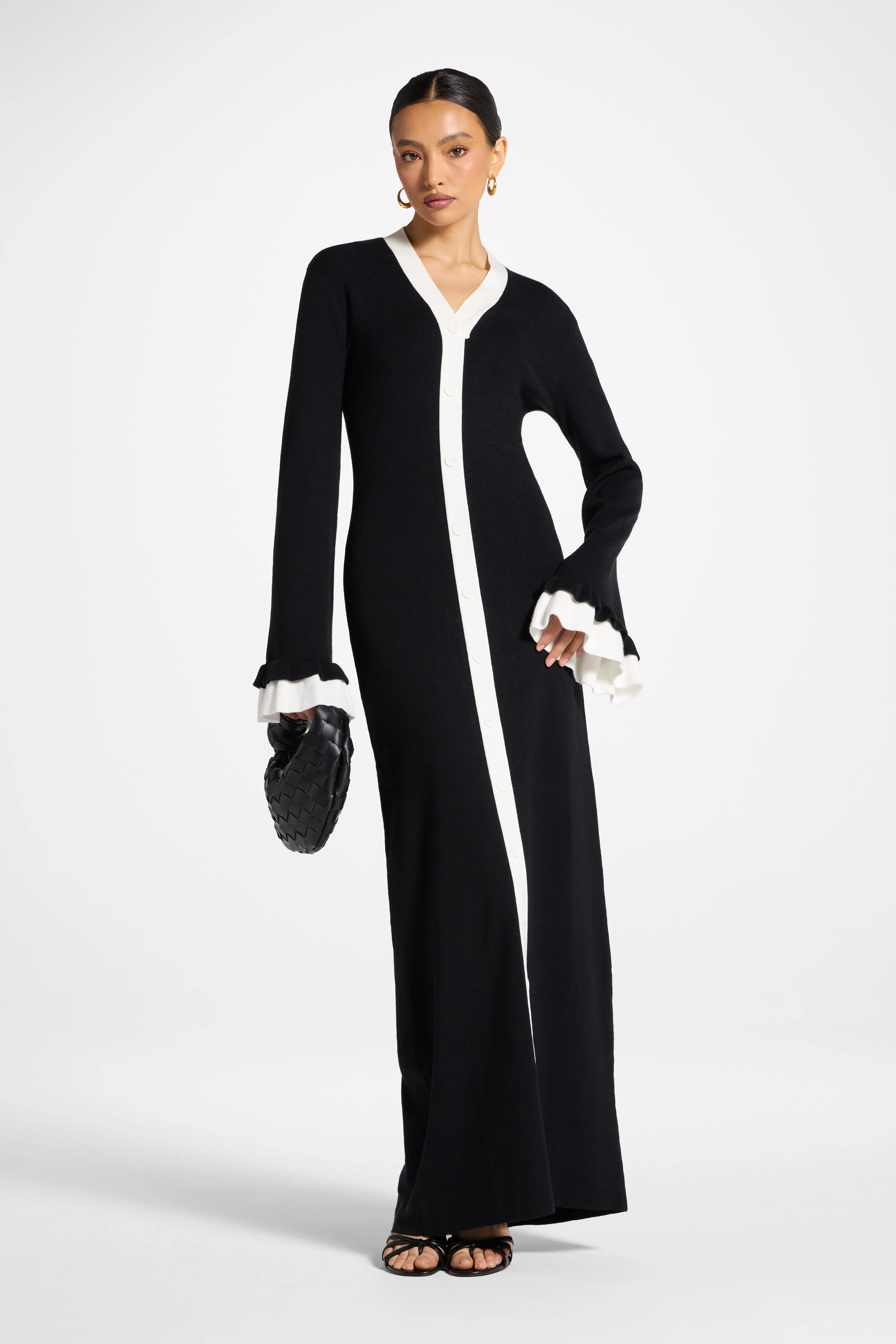 Knit Button Front Maxi Dress - Black - Image 3