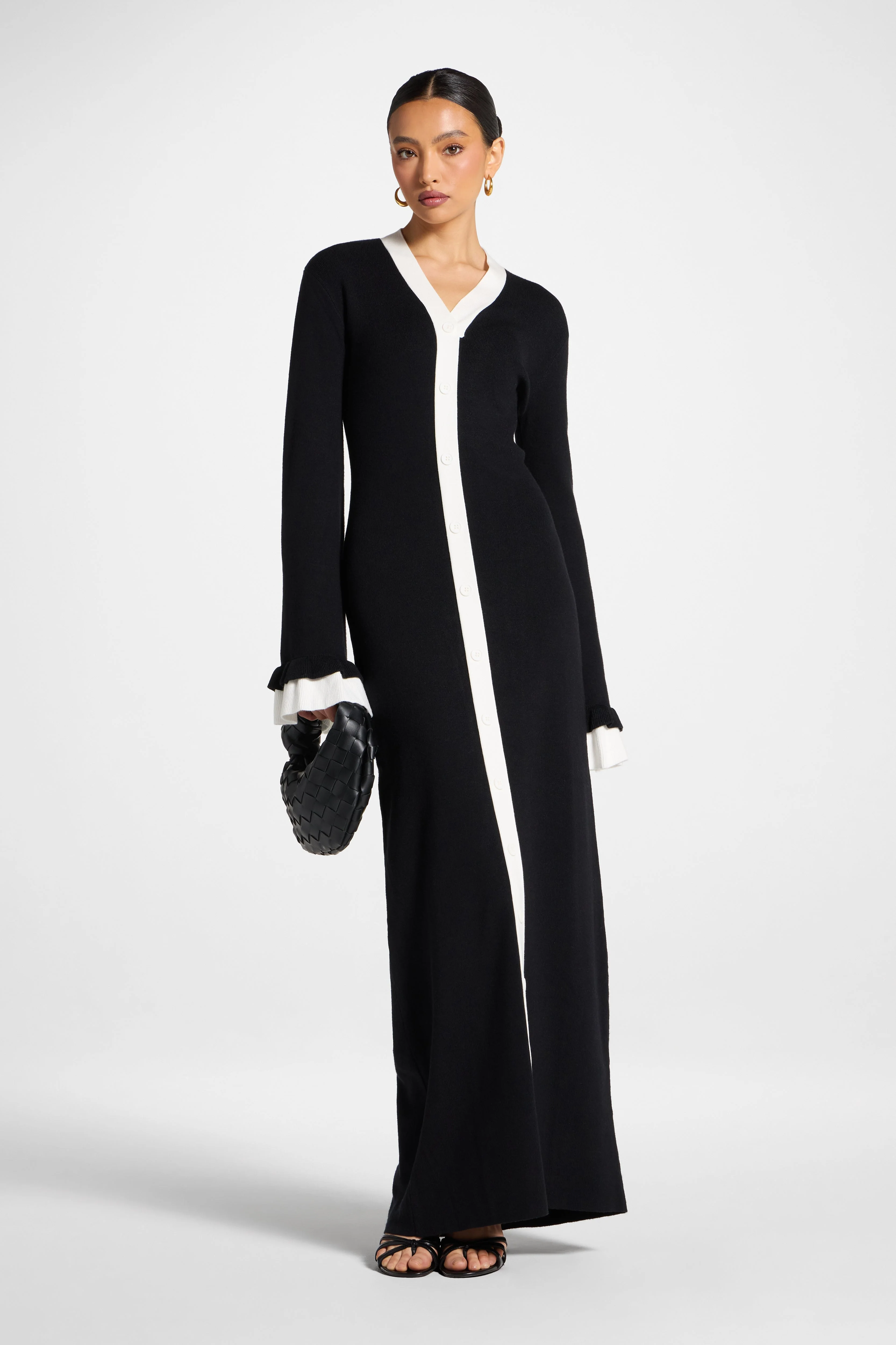 Knit Button Front Maxi Dress - Black - Image 4