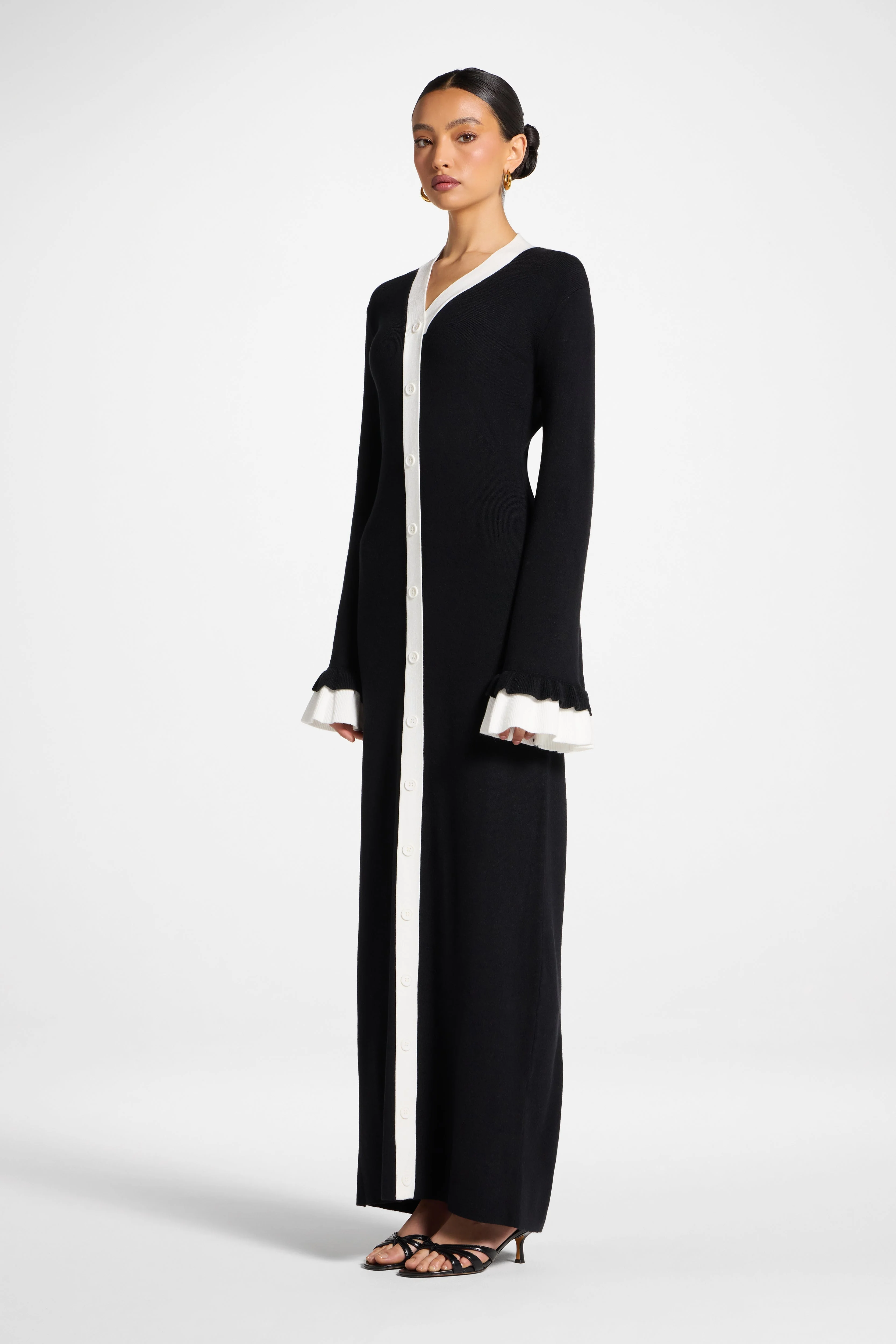 Knit Button Front Maxi Dress - Black - Image 6