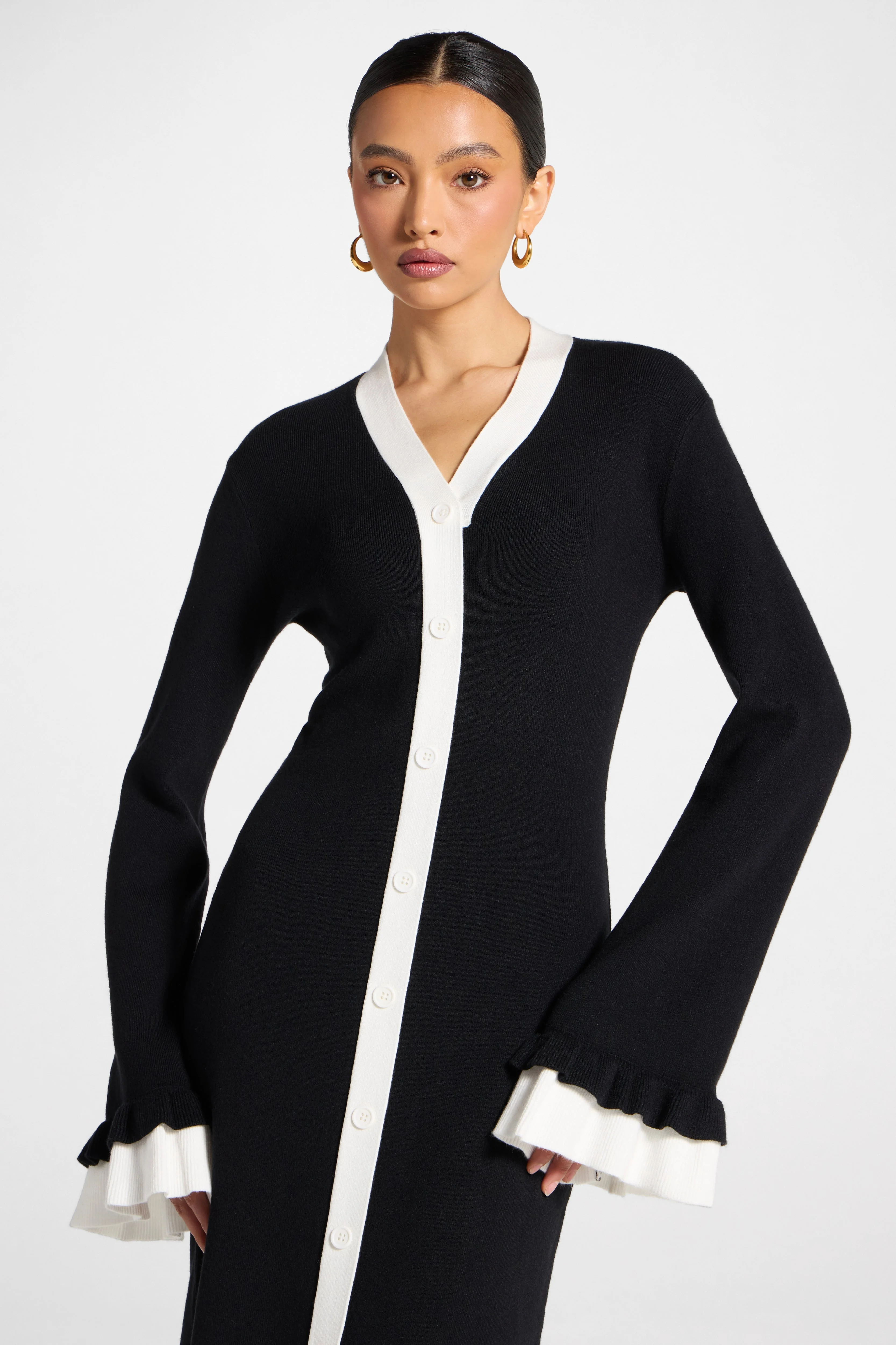 Knit Button Front Maxi Dress - Black - Image 7