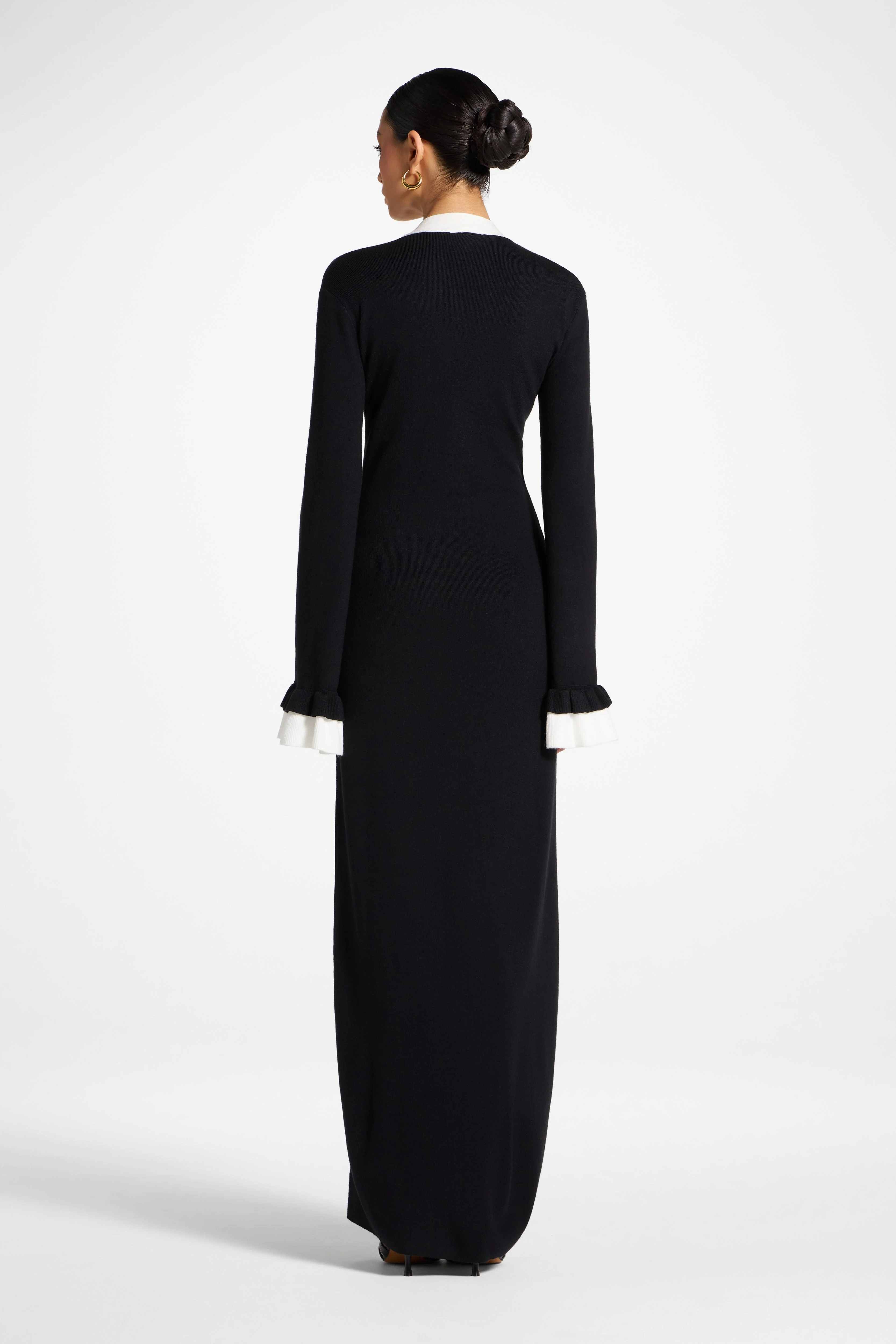Knit Button Front Maxi Dress - Black - Image 8