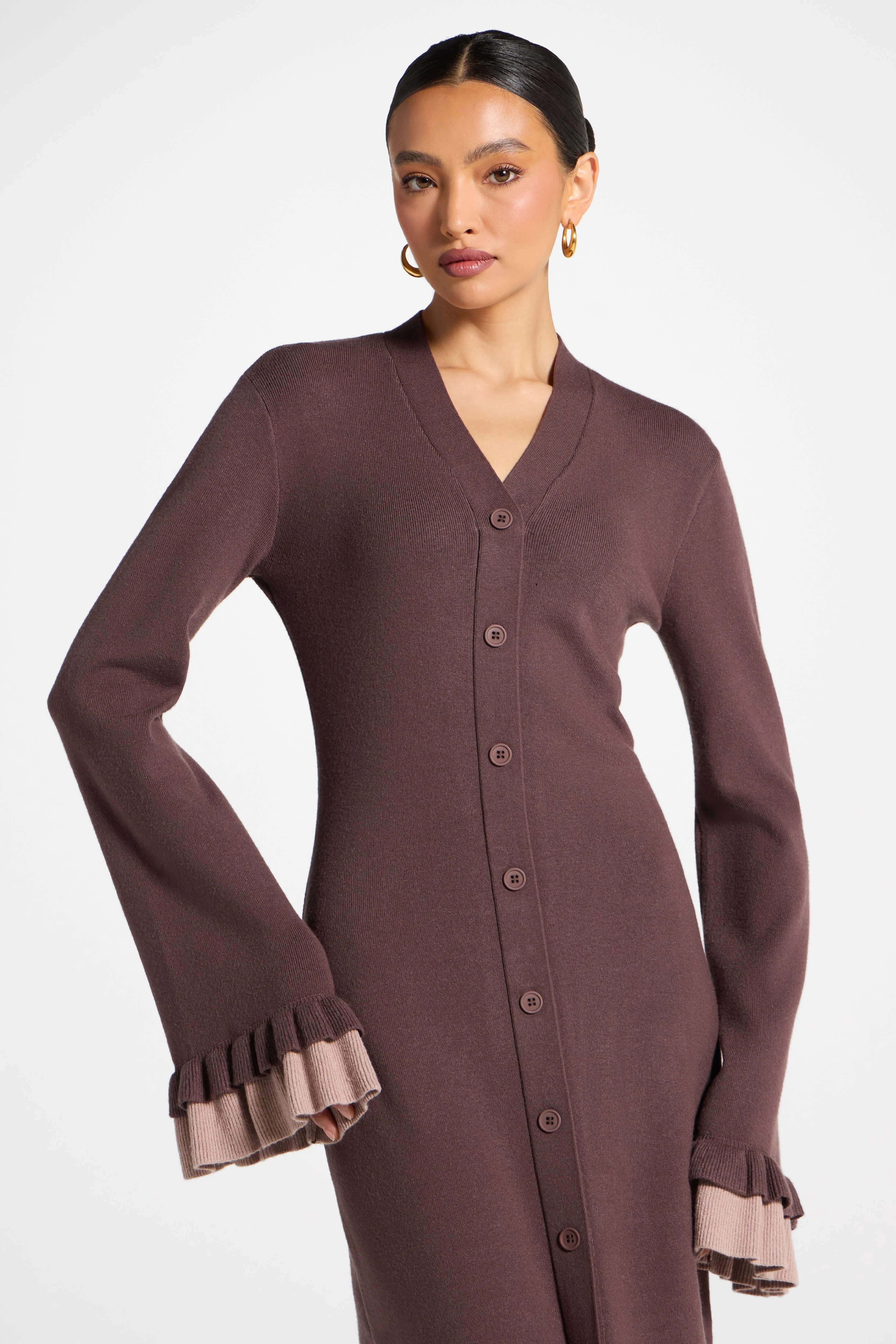 Knit Button Front Maxi Dress - Deep Taupe - Image 3