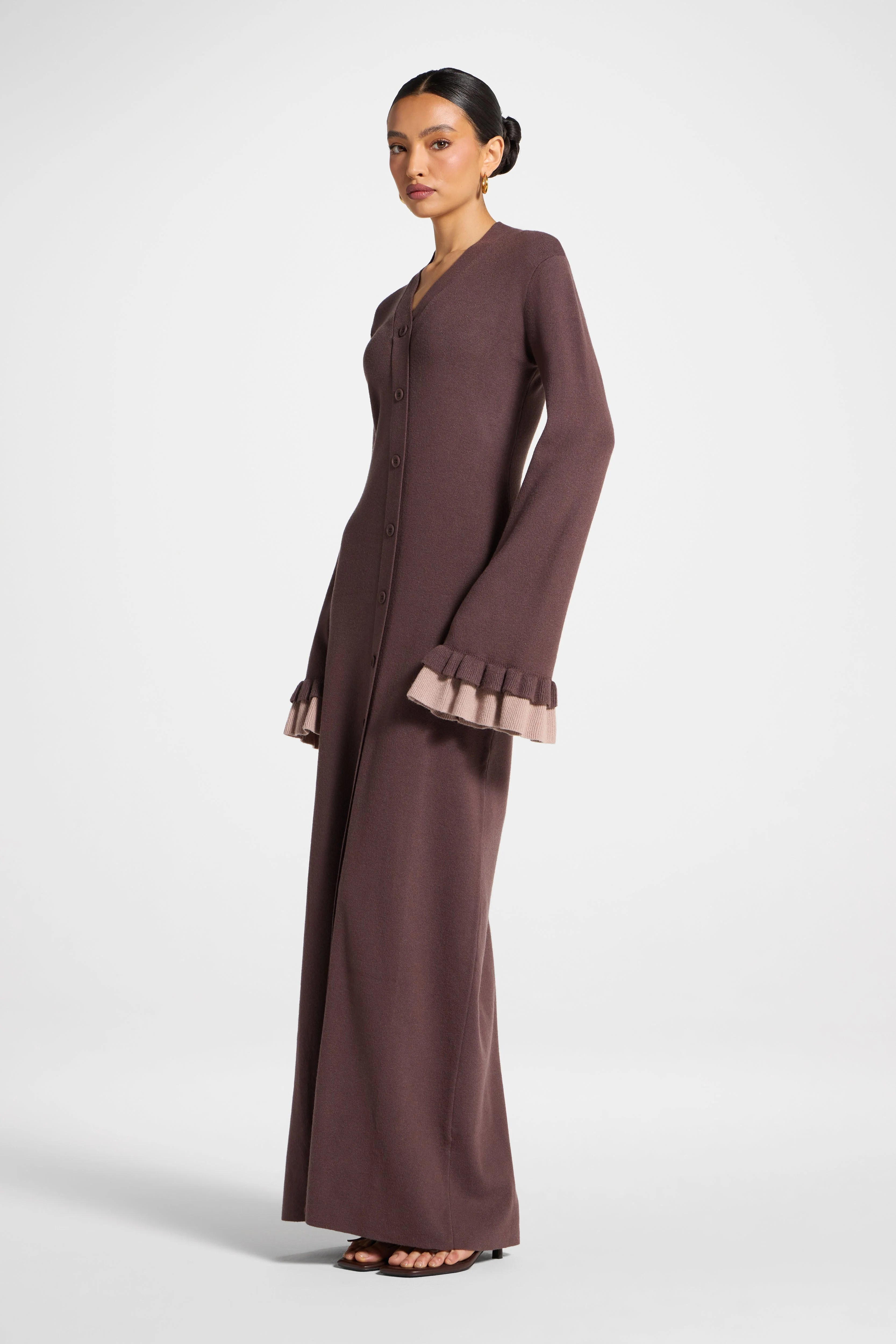 Knit Button Front Maxi Dress - Deep Taupe - Image 4