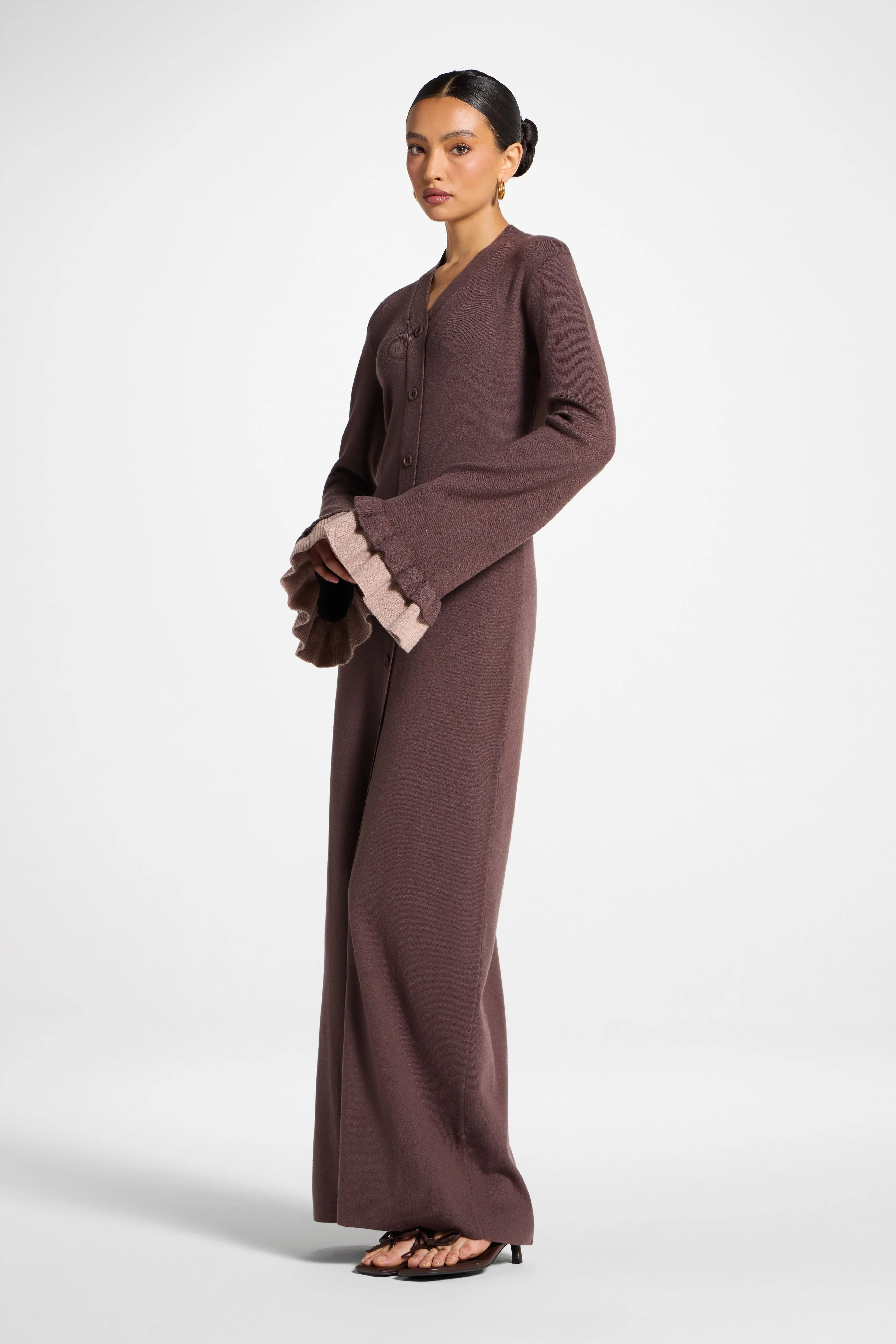 Knit Button Front Maxi Dress - Deep Taupe - Image 5