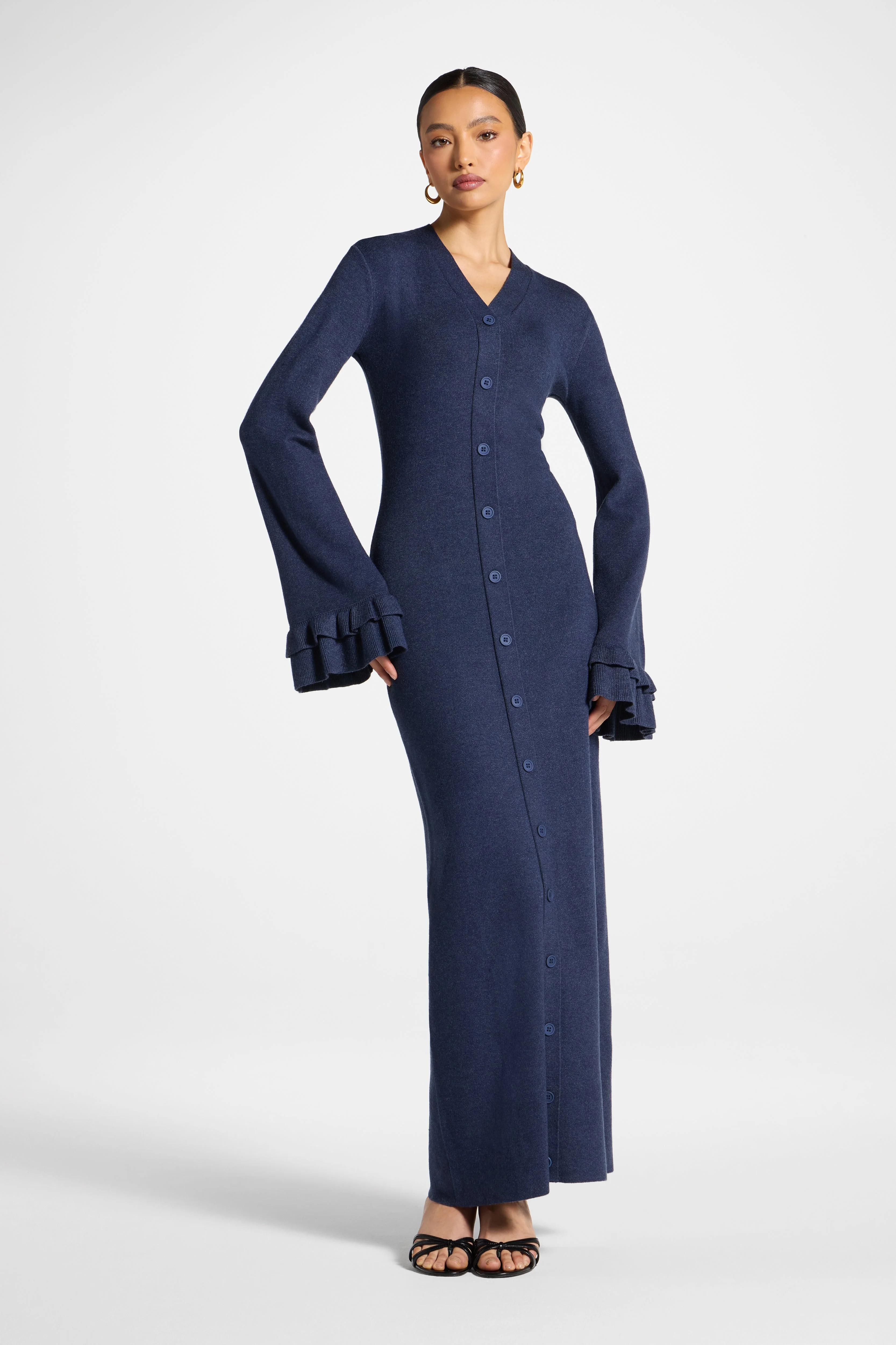 Knit Button Front Maxi Dress - Denim - Image 3