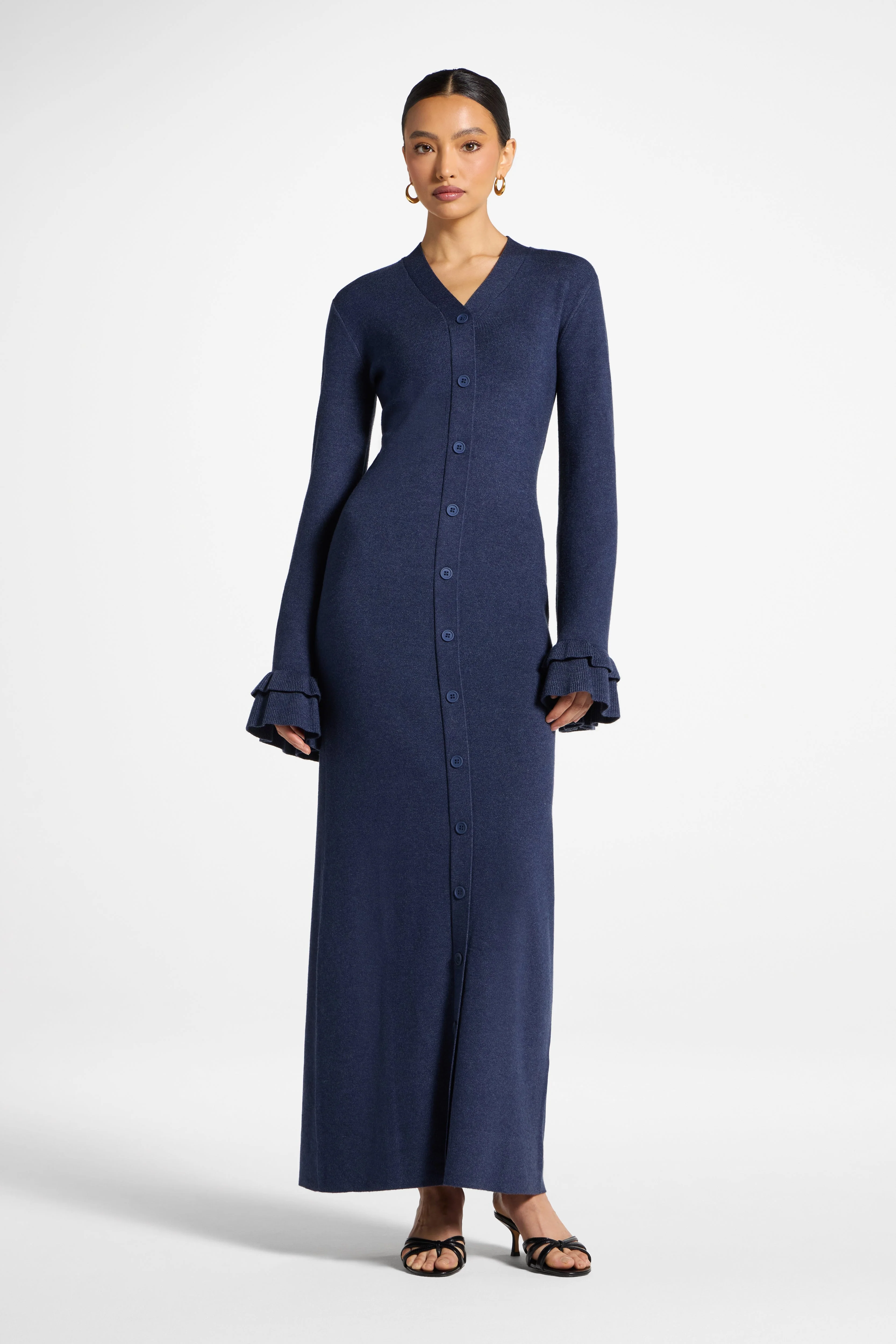 Knit Button Front Maxi Dress - Denim - Image 4
