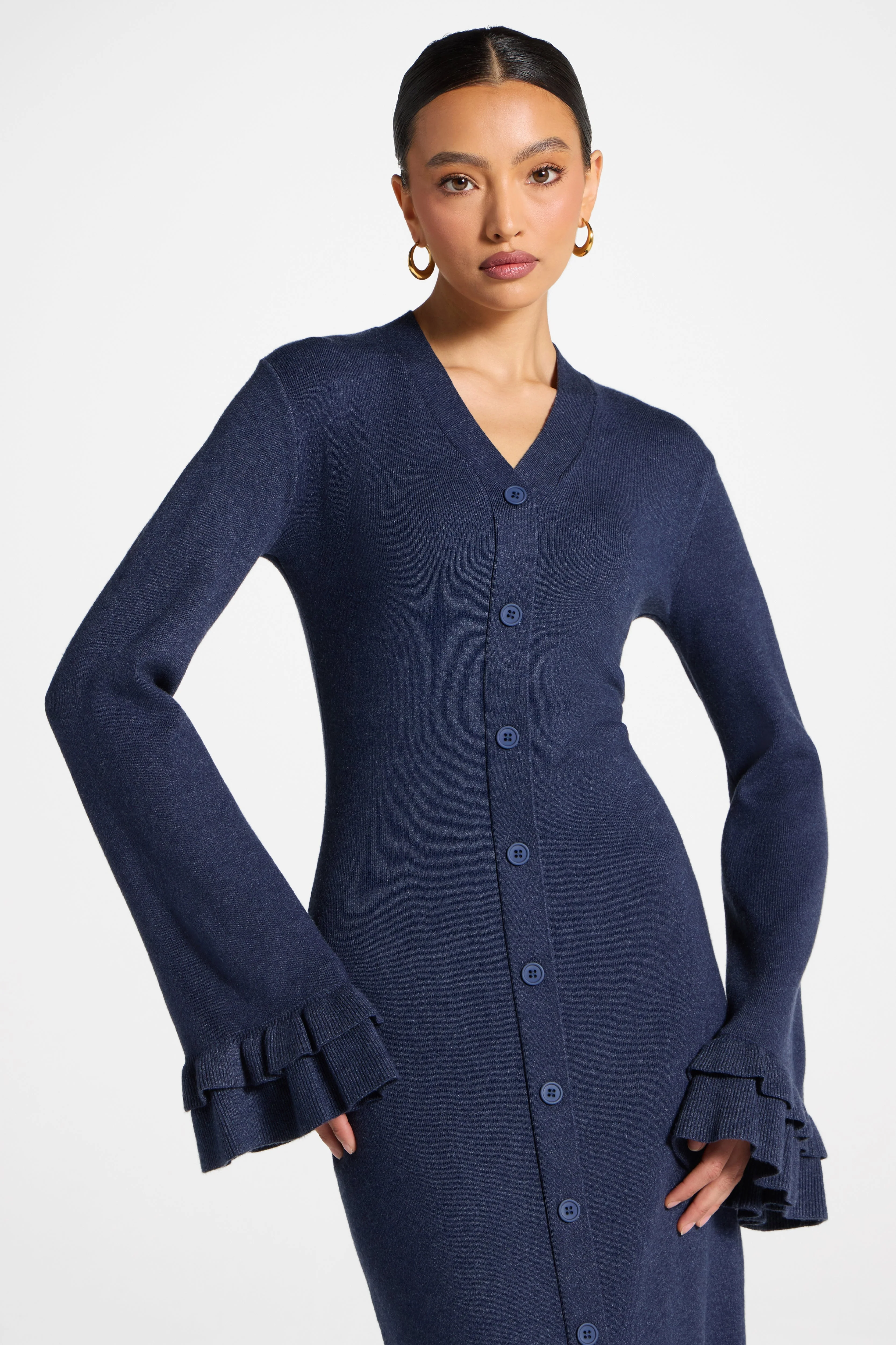 Knit Button Front Maxi Dress - Denim - Image 5