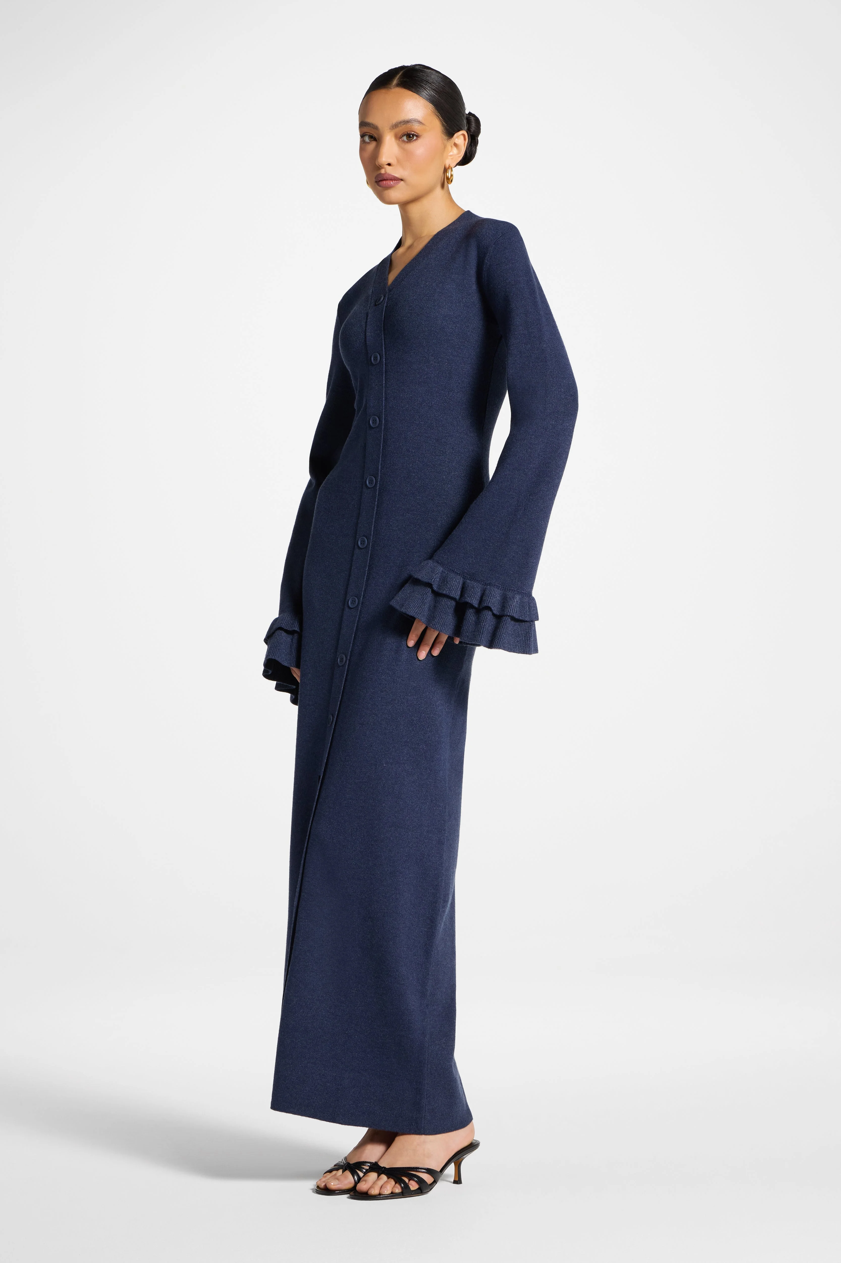 Knit Button Front Maxi Dress - Denim - Image 6