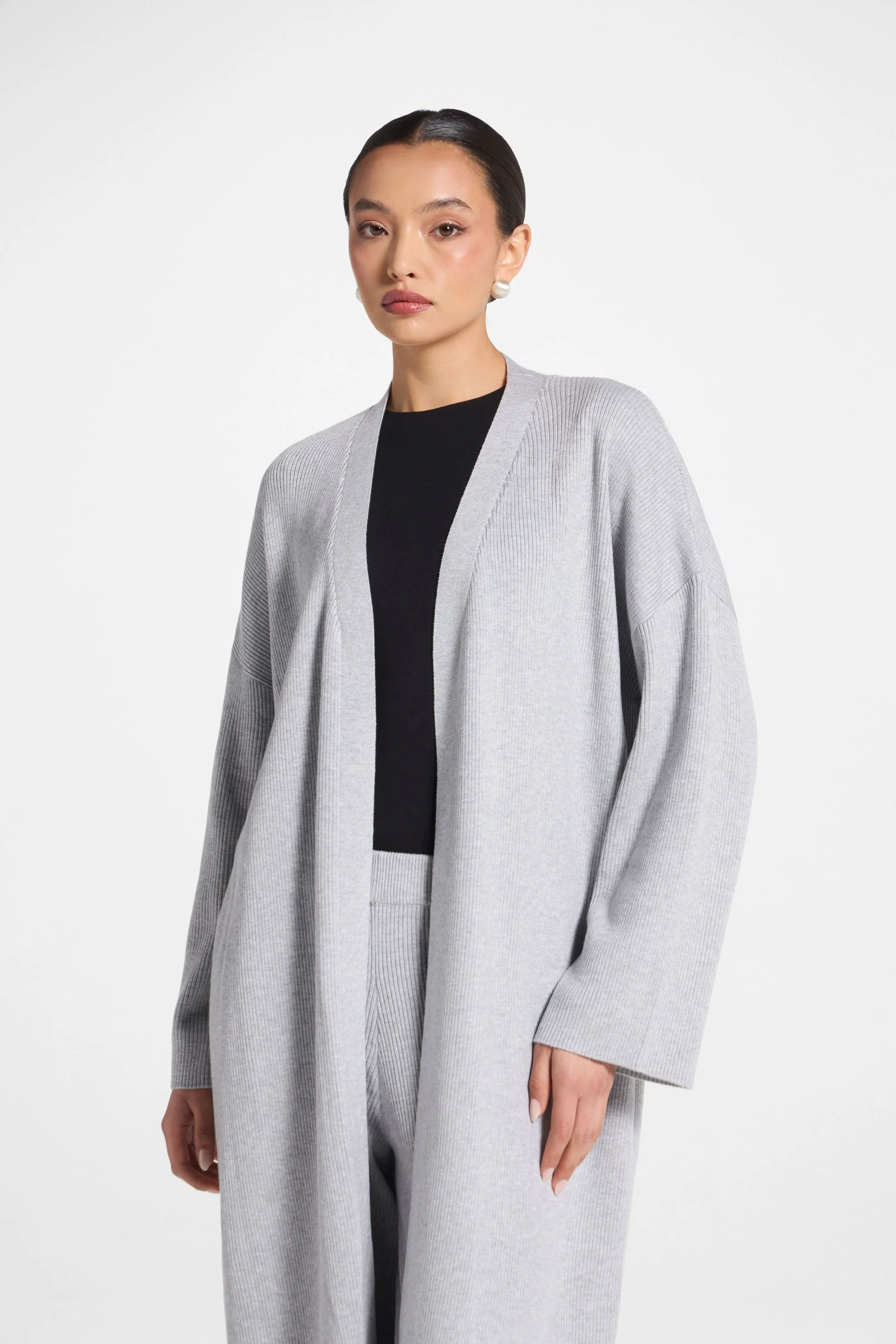 Knit Cardigan & Pants Set - Heather Grey - Image 3