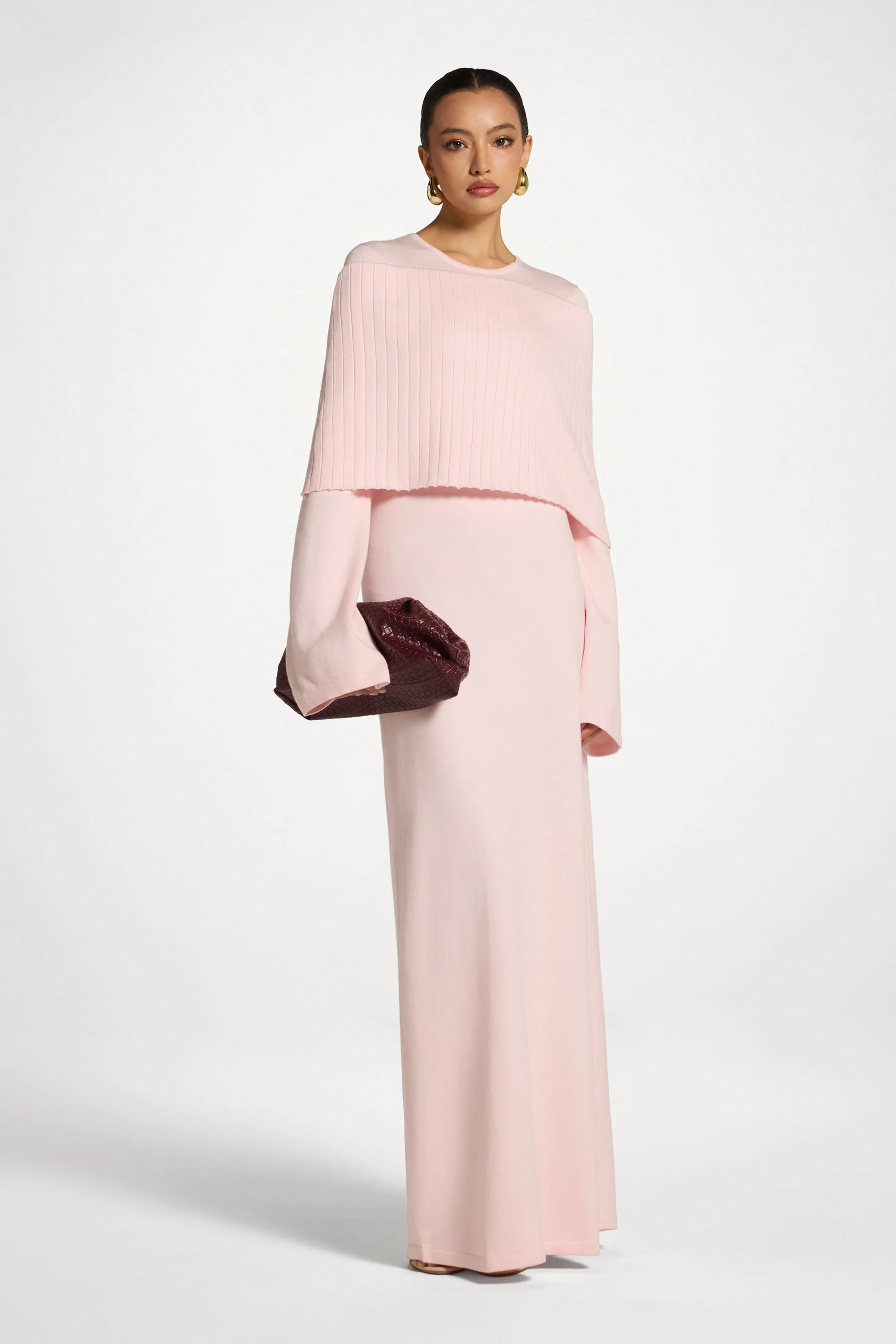 Knit Drape Maxi Dress - Baby Pink