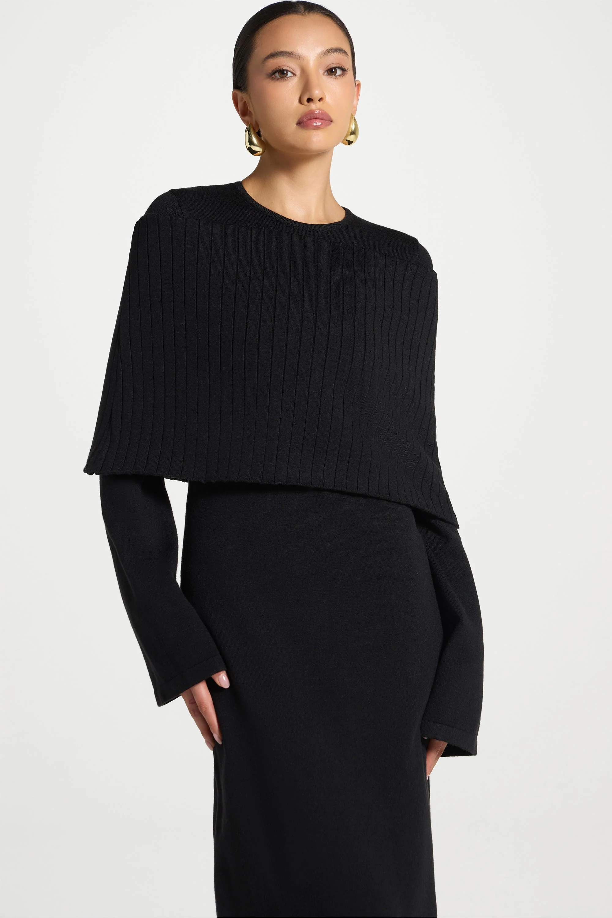 Knit Drape Maxi Dress - Black - Image 3
