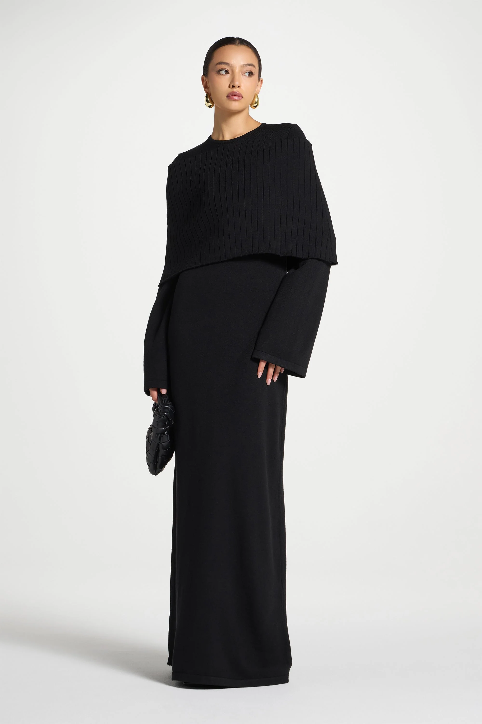 Knit Drape Maxi Dress - Black - Image 4