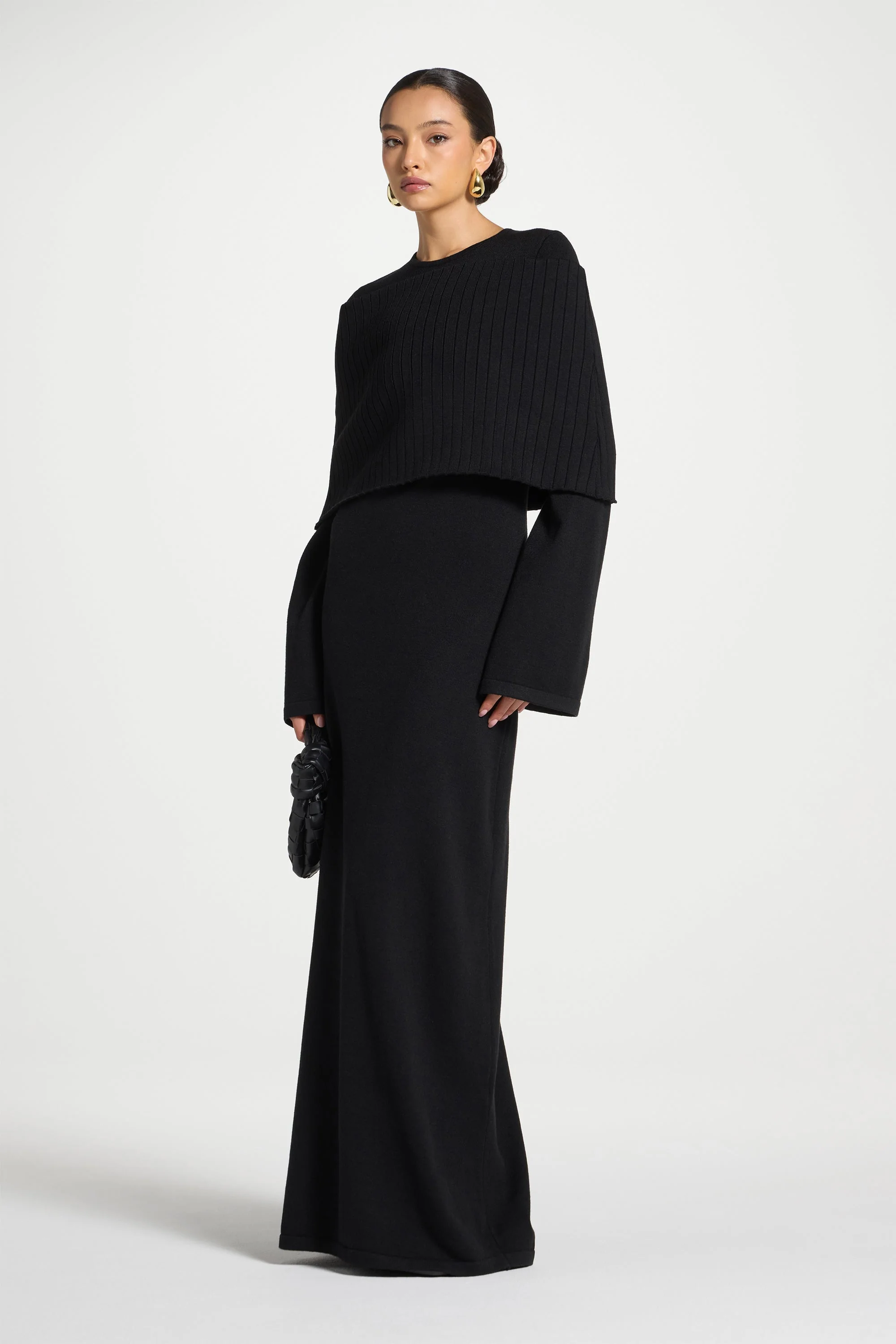 Knit Drape Maxi Dress - Black - Image 5