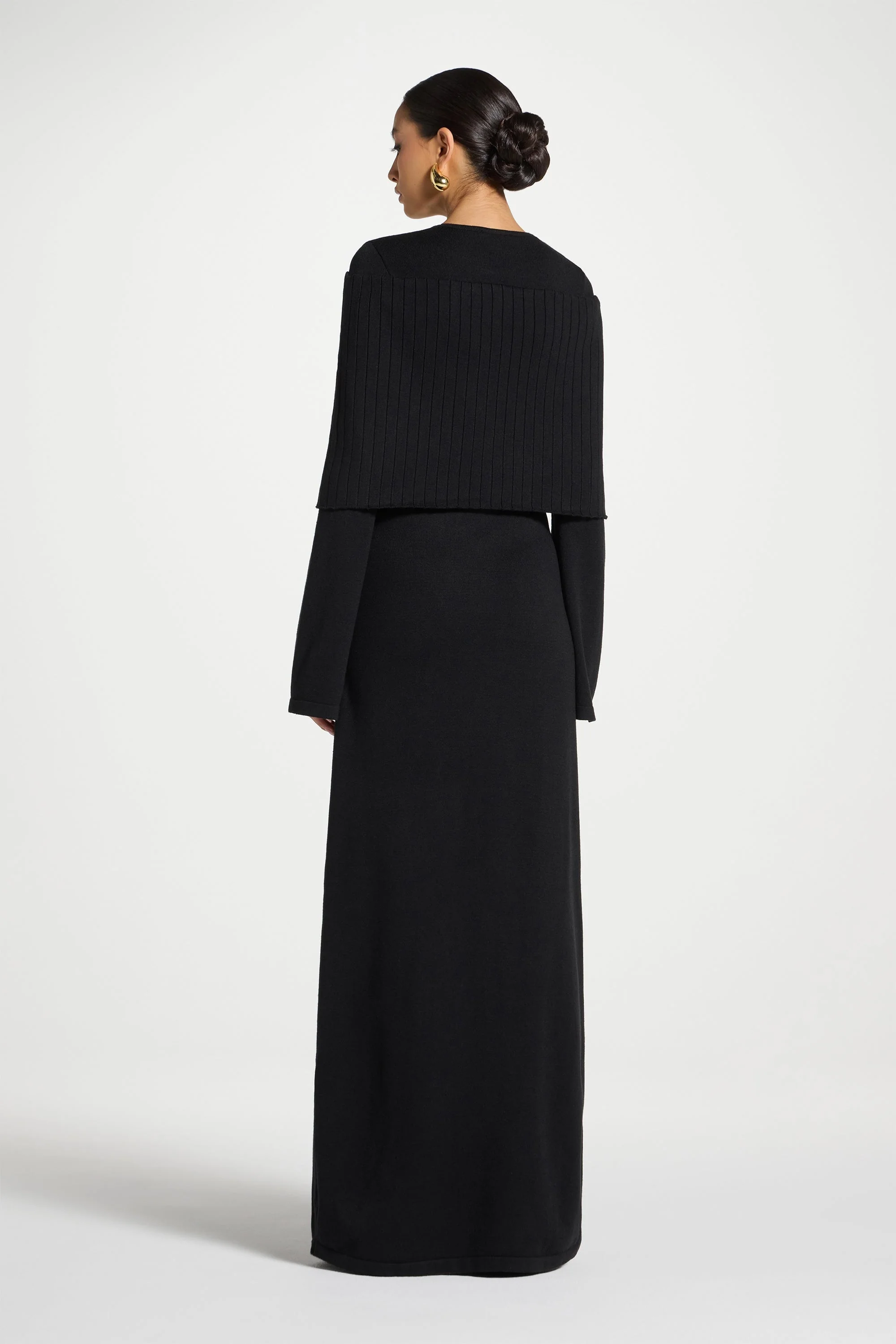Knit Drape Maxi Dress - Black - Image 6