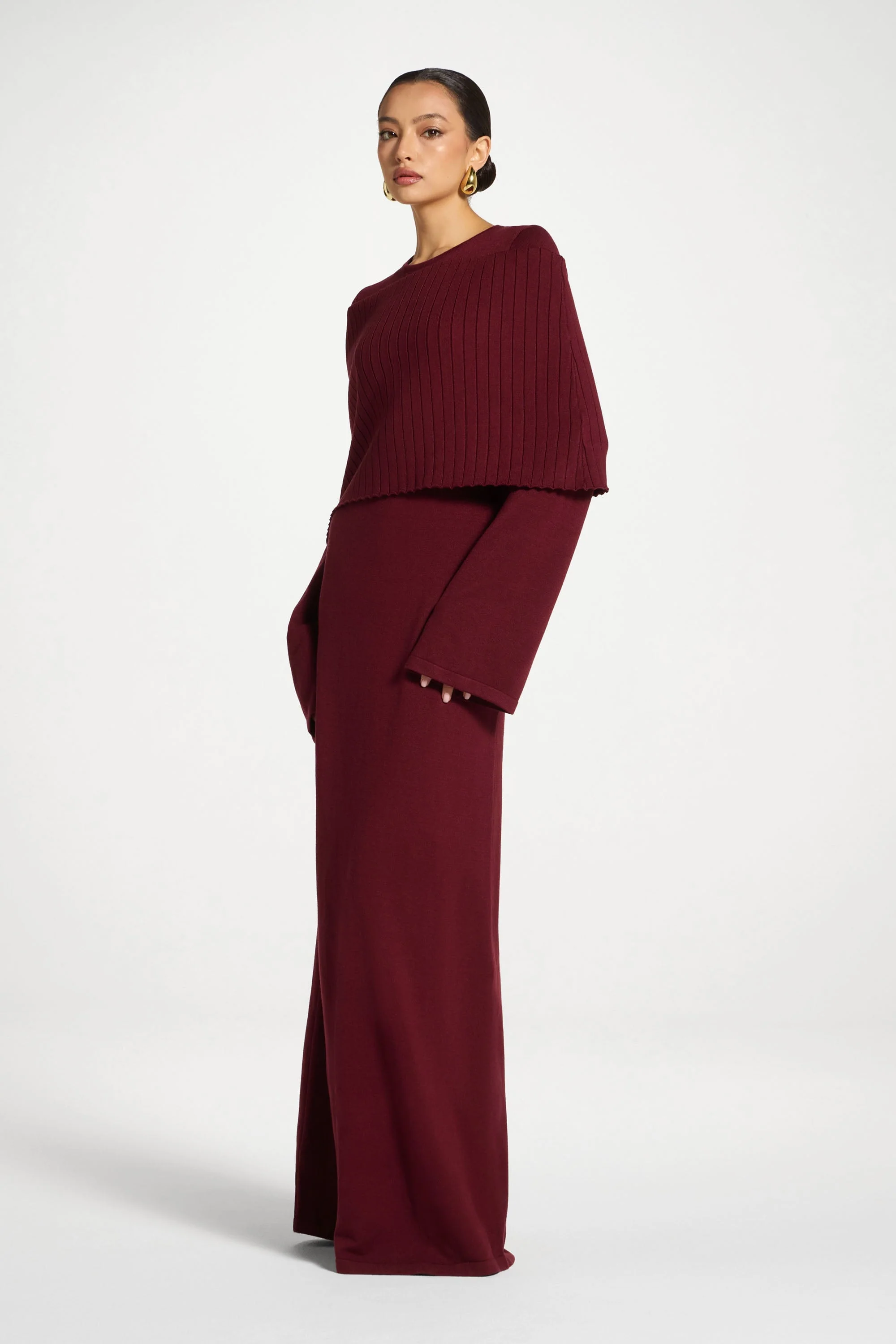 Knit Drape Maxi Dress - Cherry Lacquer - Image 3