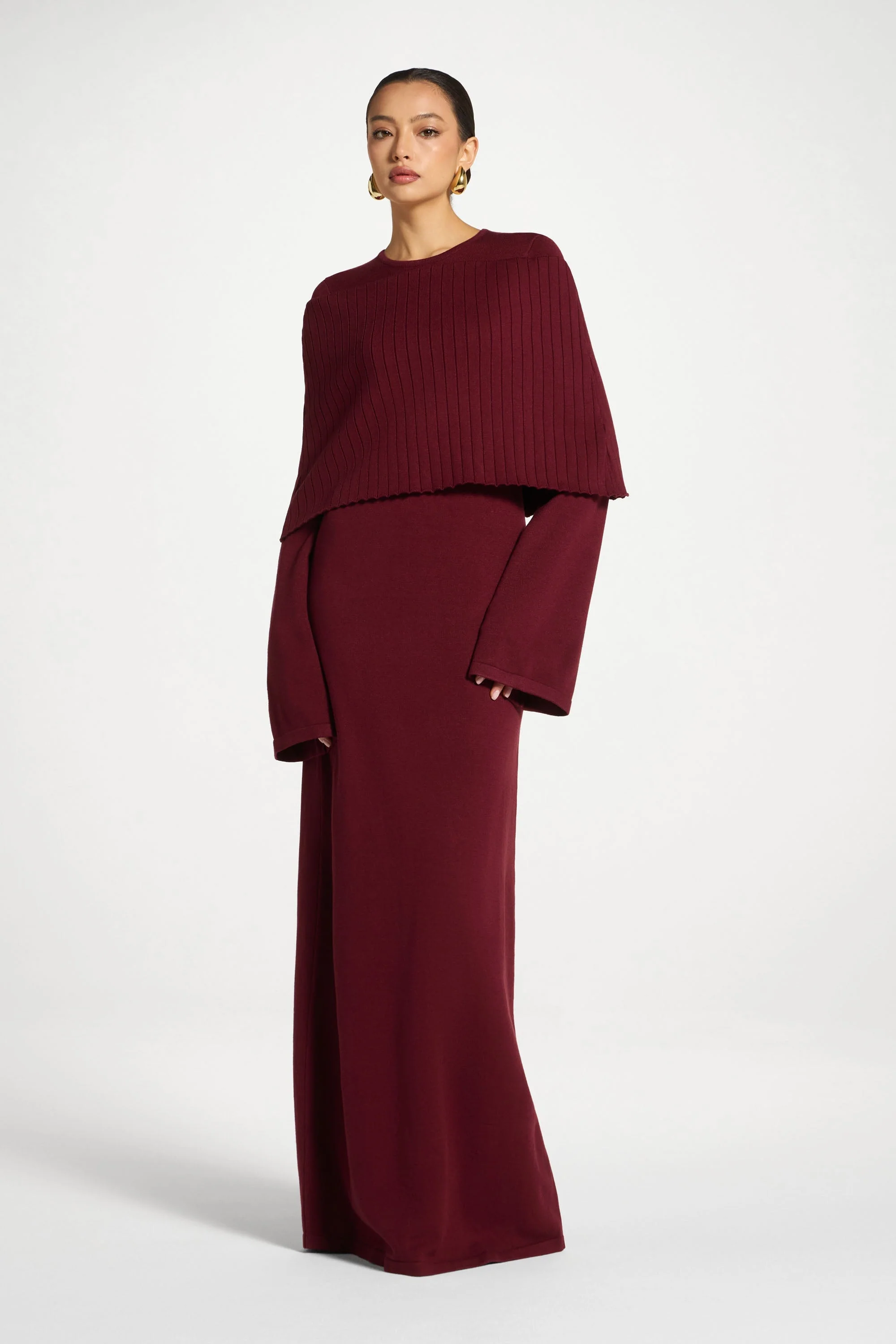 Knit Drape Maxi Dress - Cherry Lacquer - Image 4