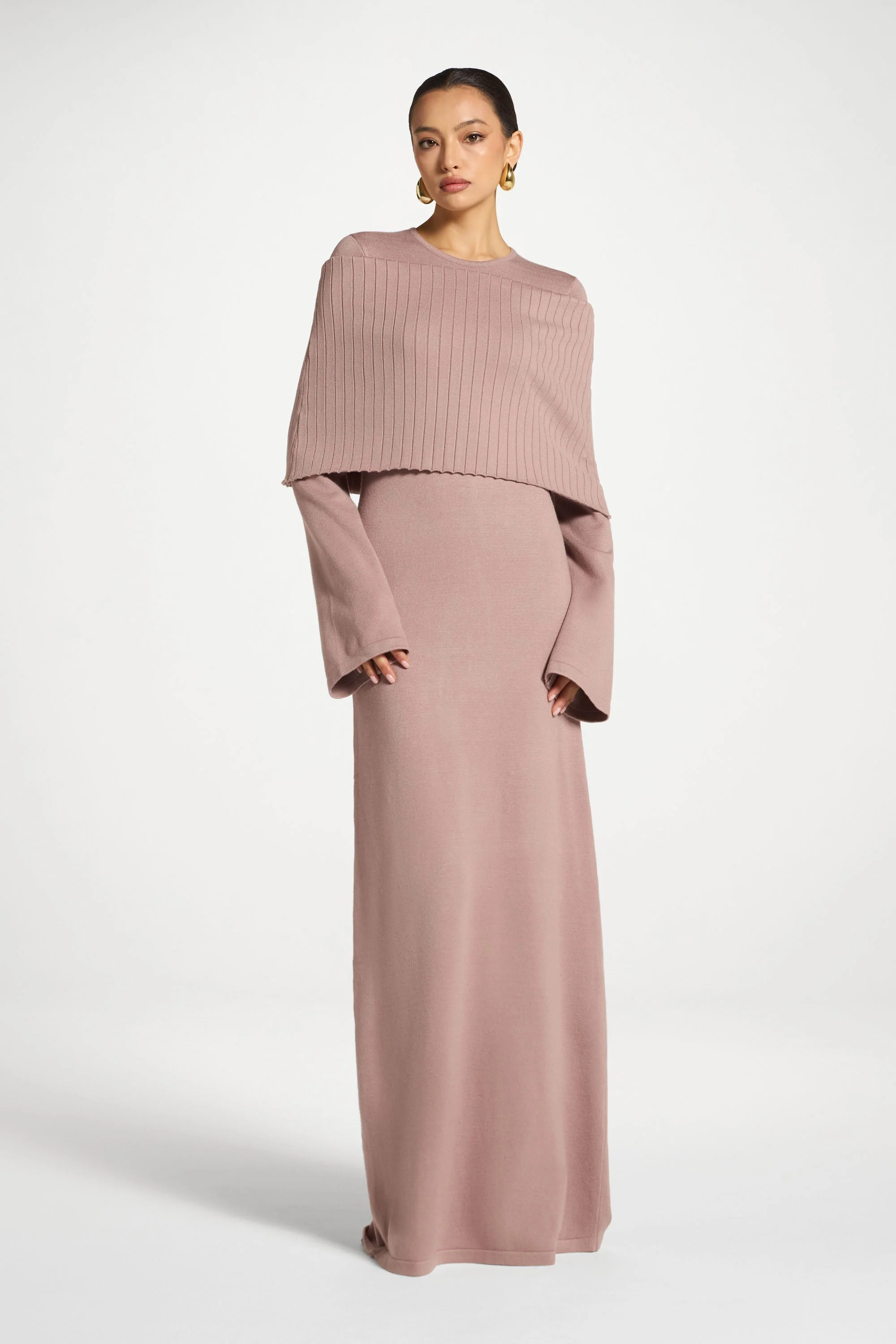 Knit Drape Maxi Dress - Mocha Mauve