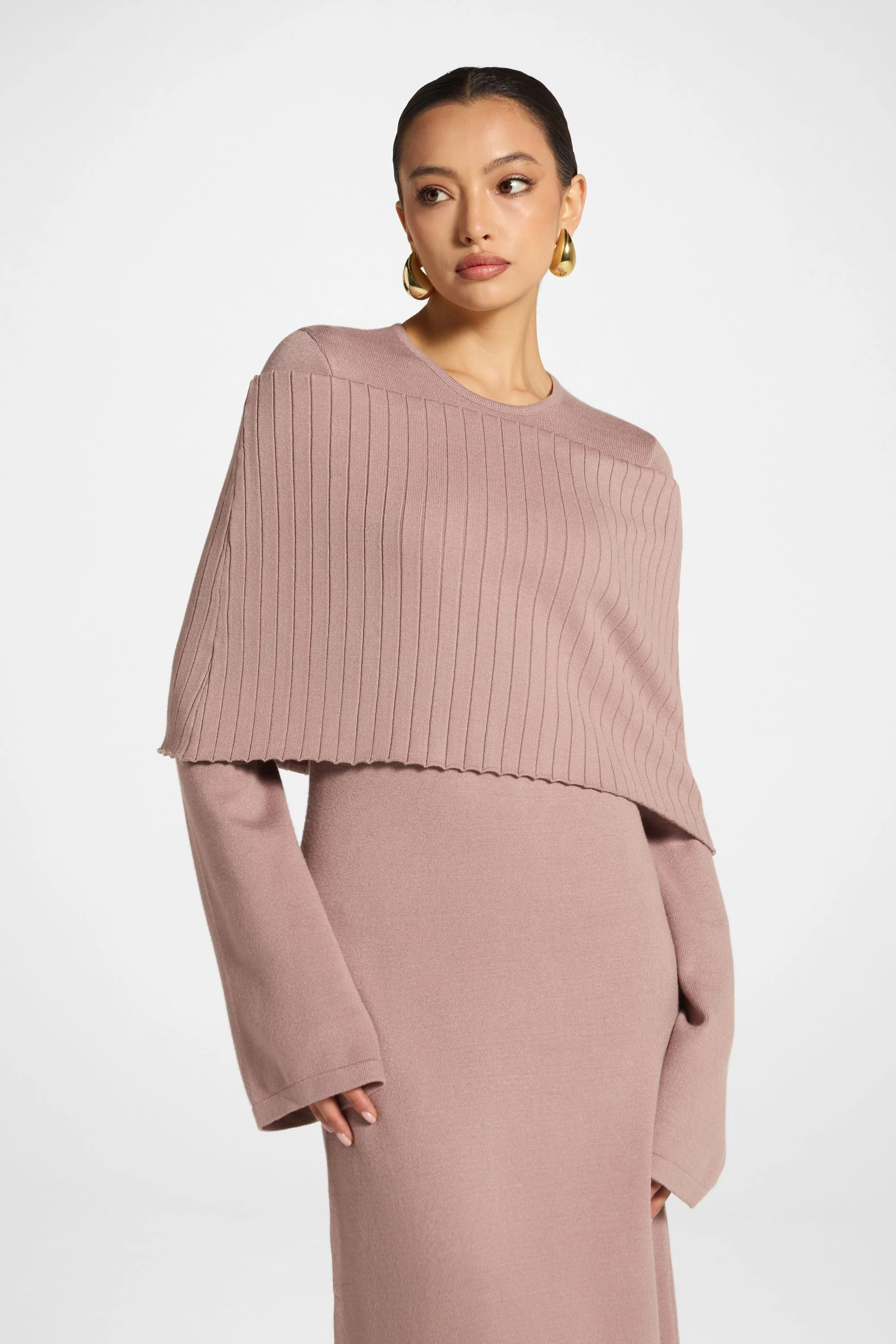 Knit Drape Maxi Dress - Mocha Mauve - Image 2