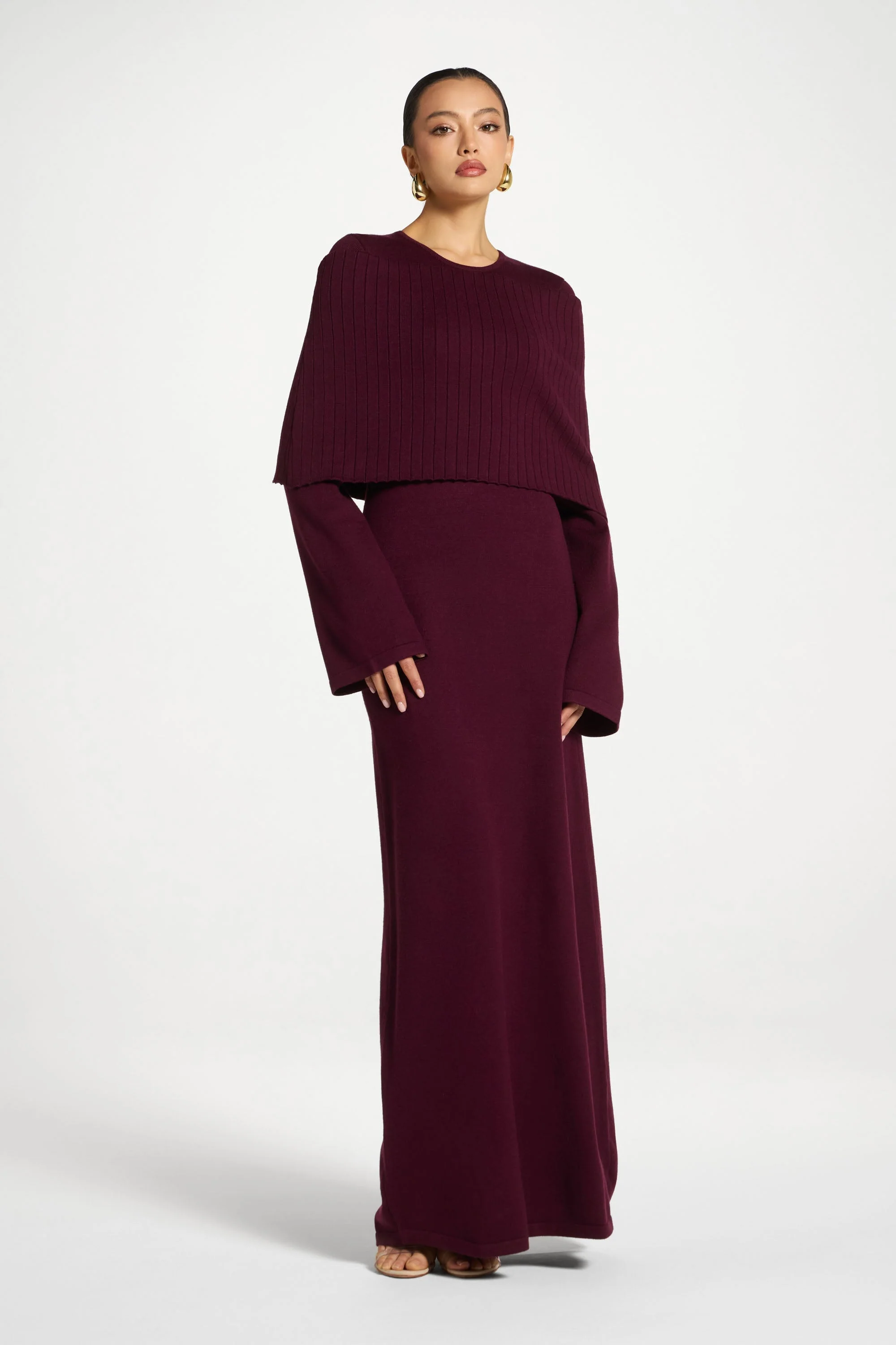 Knit Drape Maxi Dress - Plum - Image 2