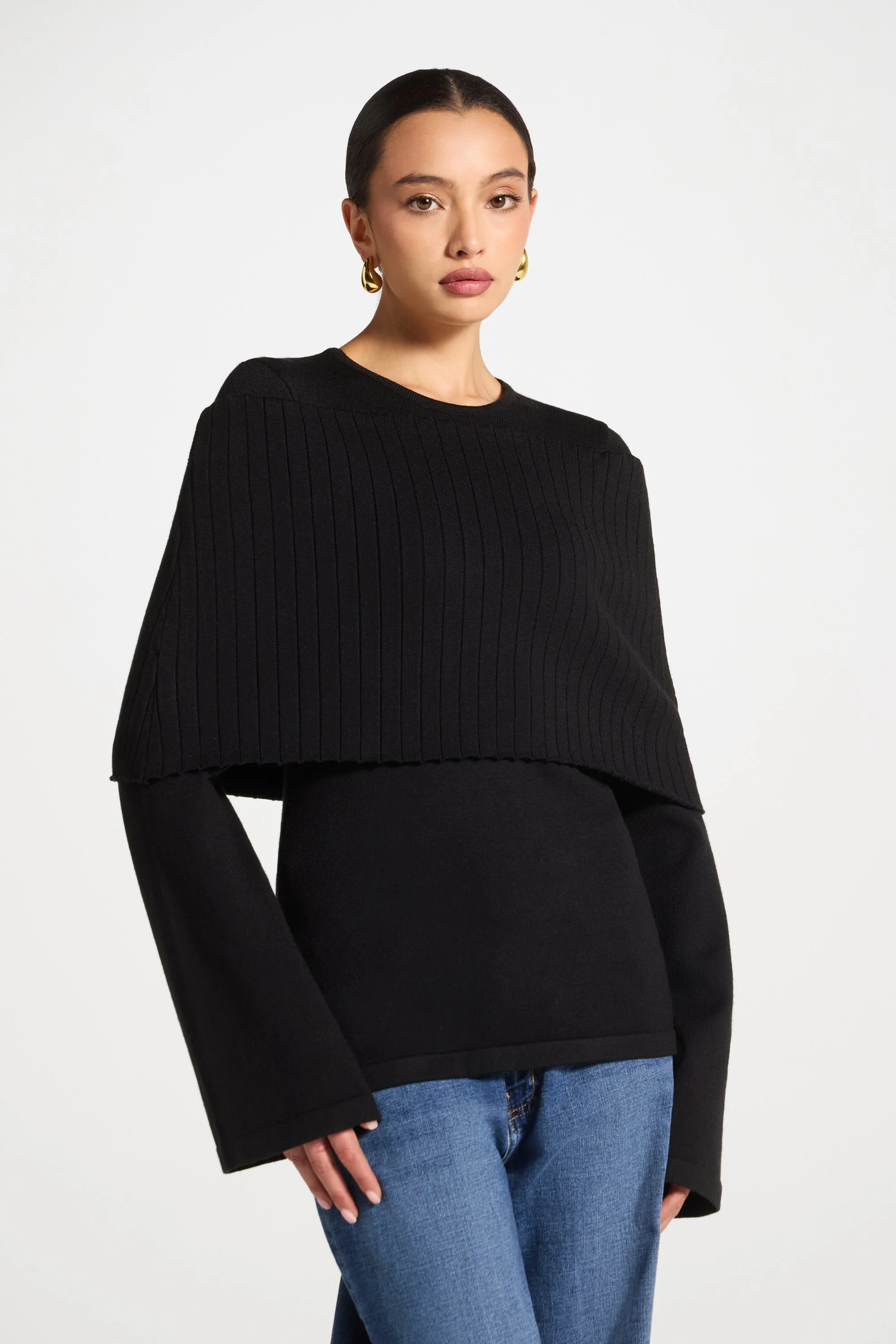 Knit Drape Top - Black - Image 3