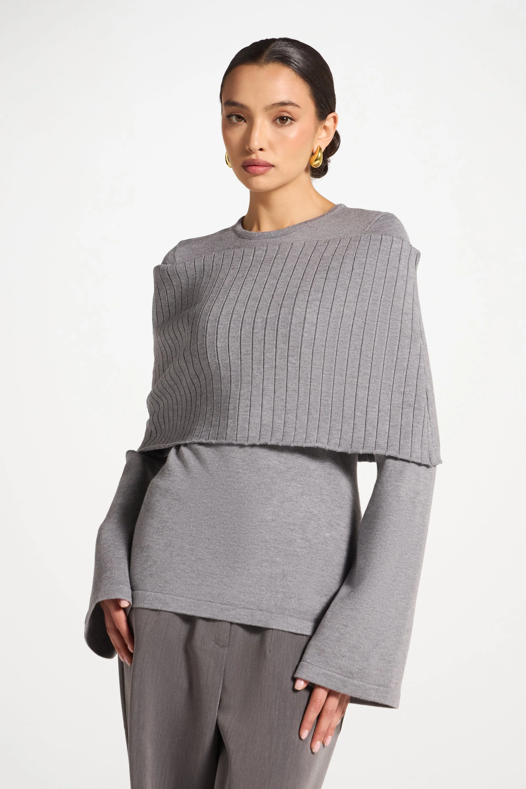 Knit Drape Top - Heather Grey - Image 3