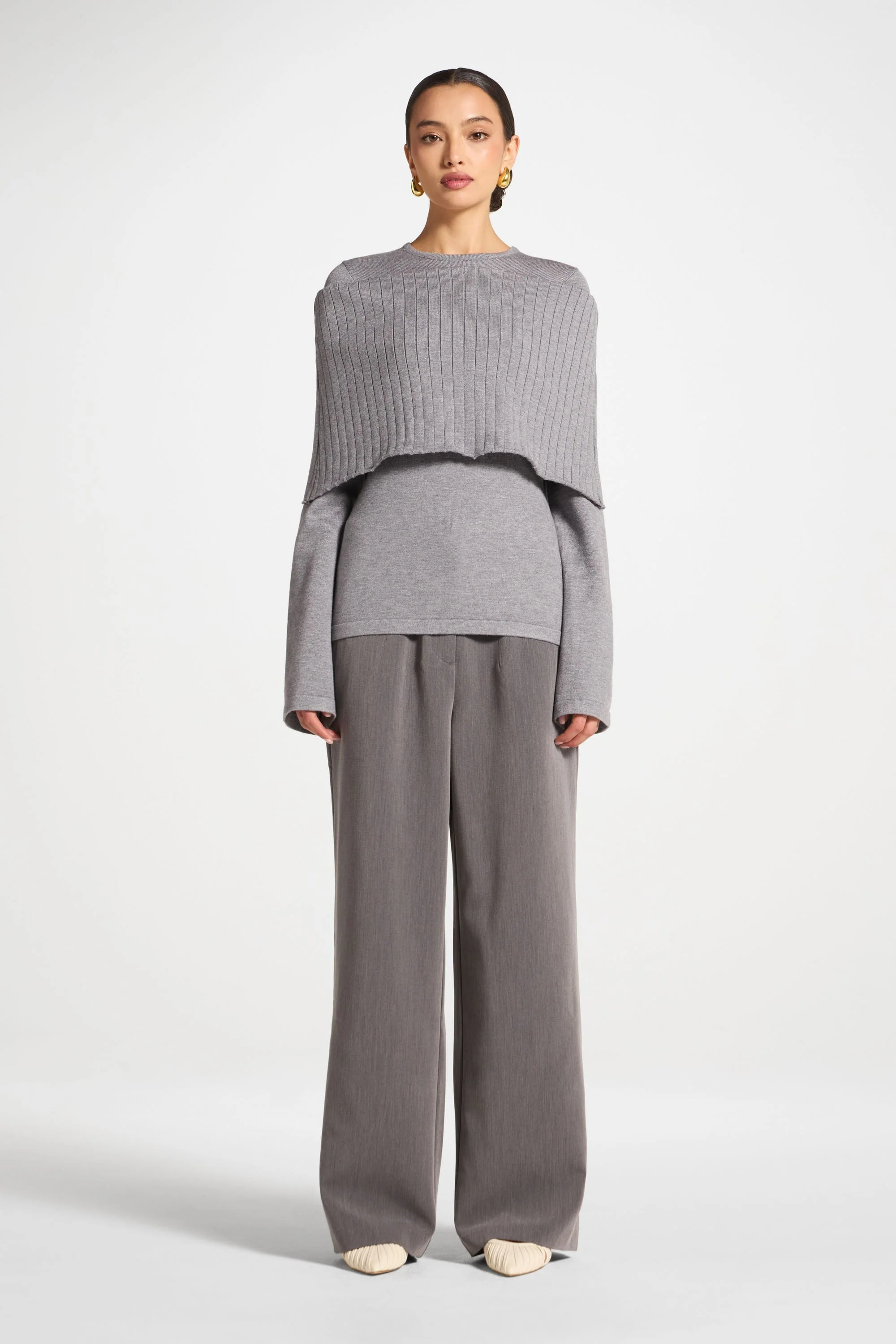 Knit Drape Top - Heather Grey - Image 4