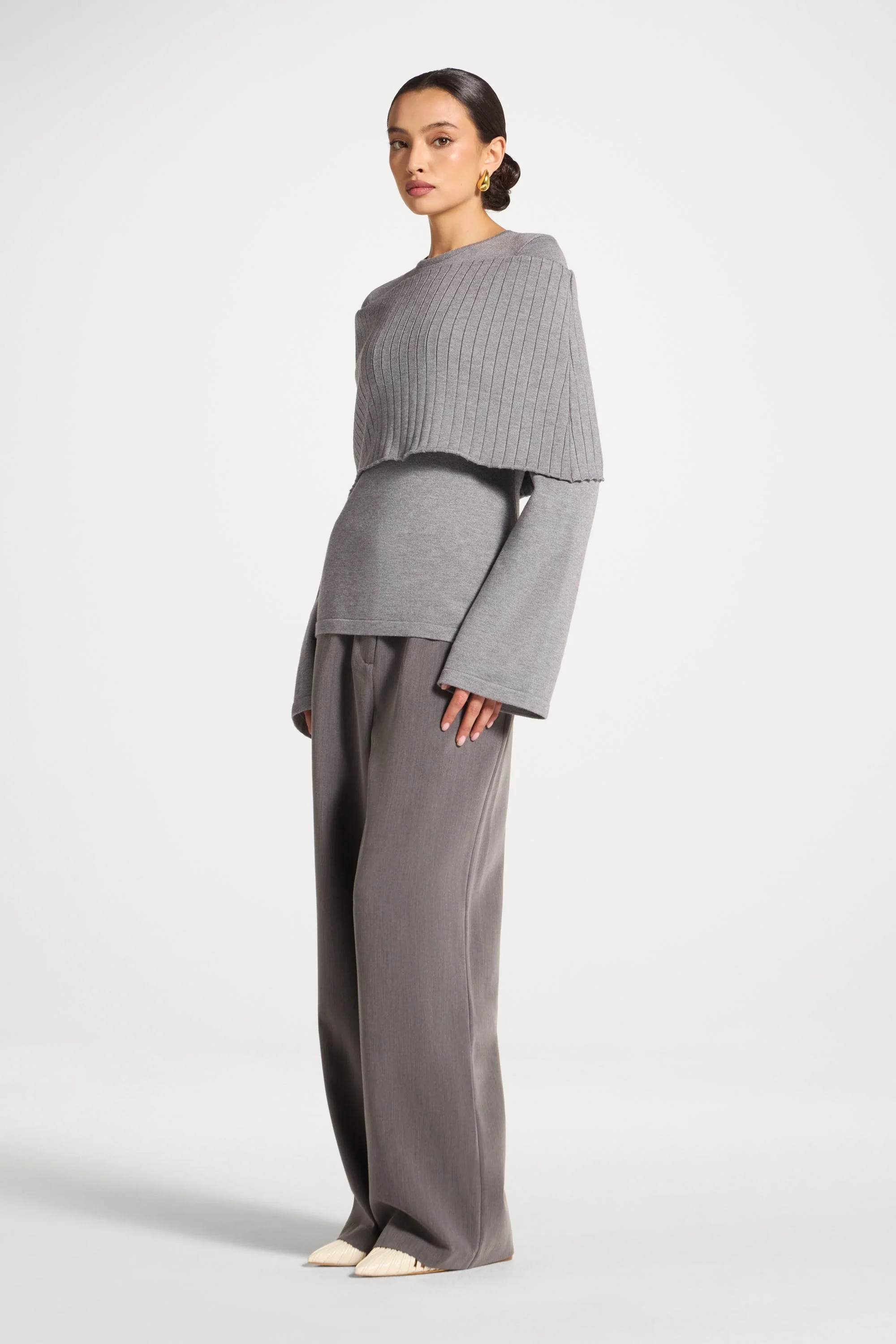 Knit Drape Top - Heather Grey - Image 5
