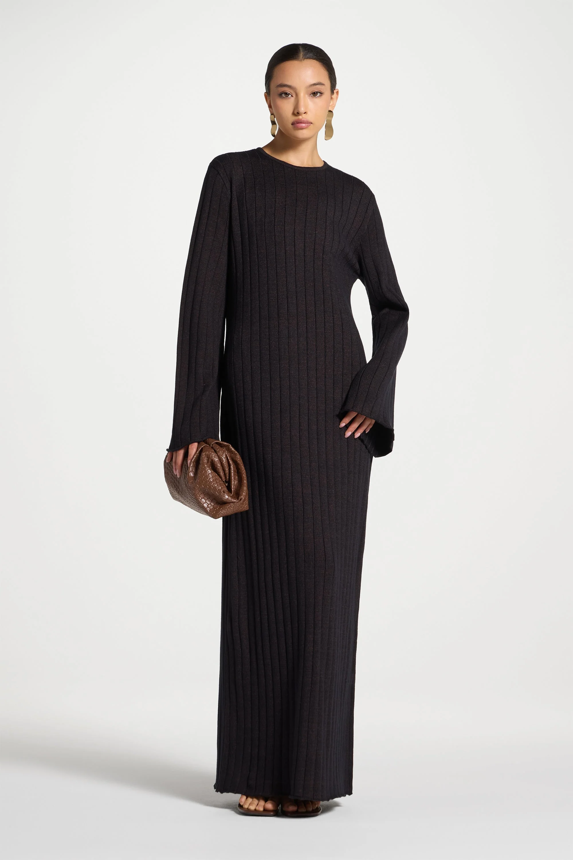 Knit Flare Sleeve Dress - Black Ember