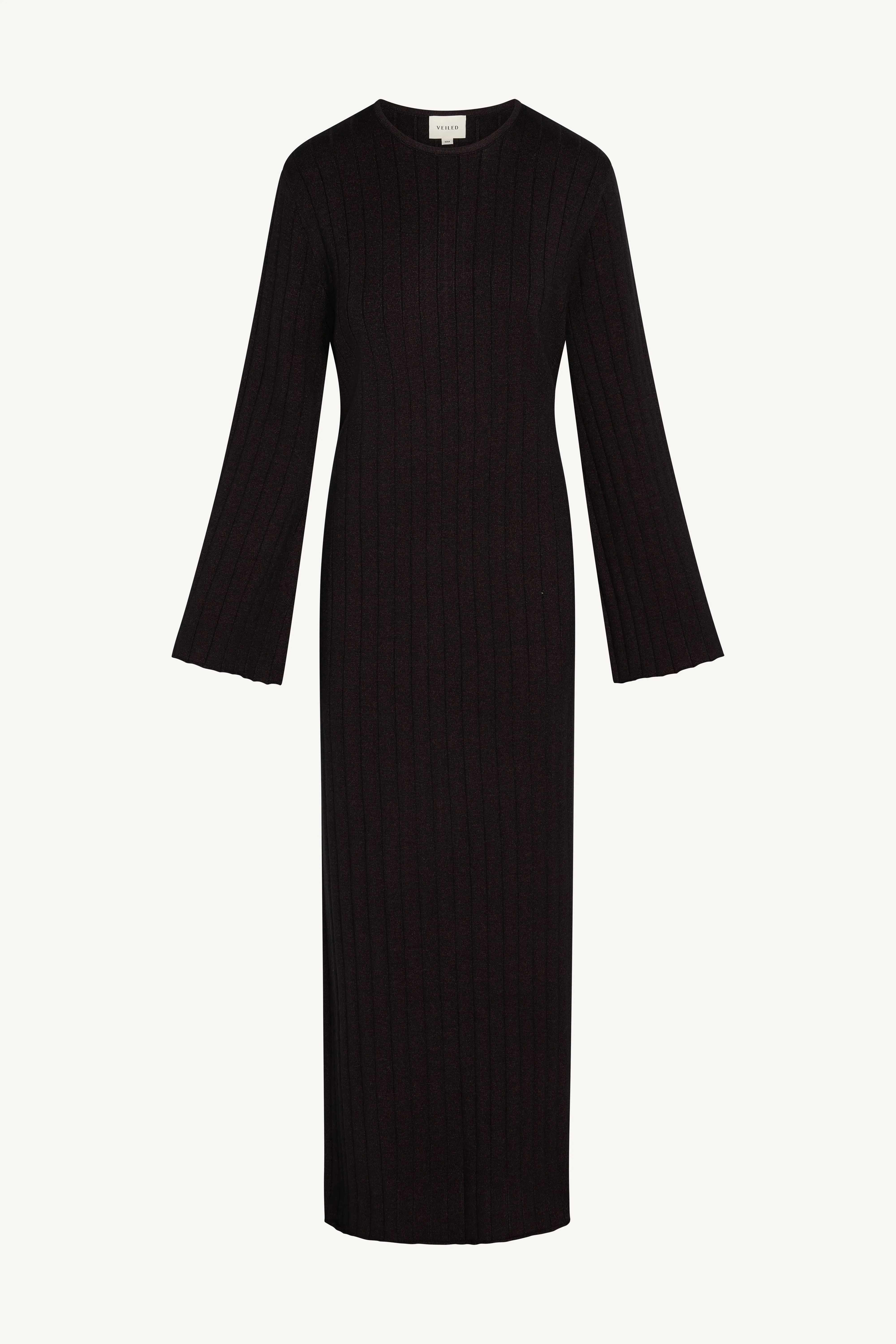 Knit Flare Sleeve Dress - Black Ember - Image 2