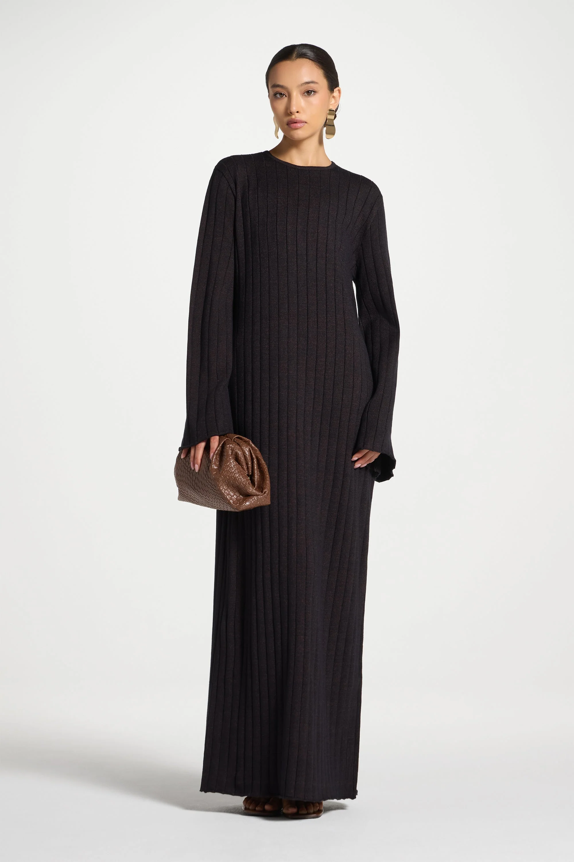 Knit Flare Sleeve Dress - Black Ember - Image 3