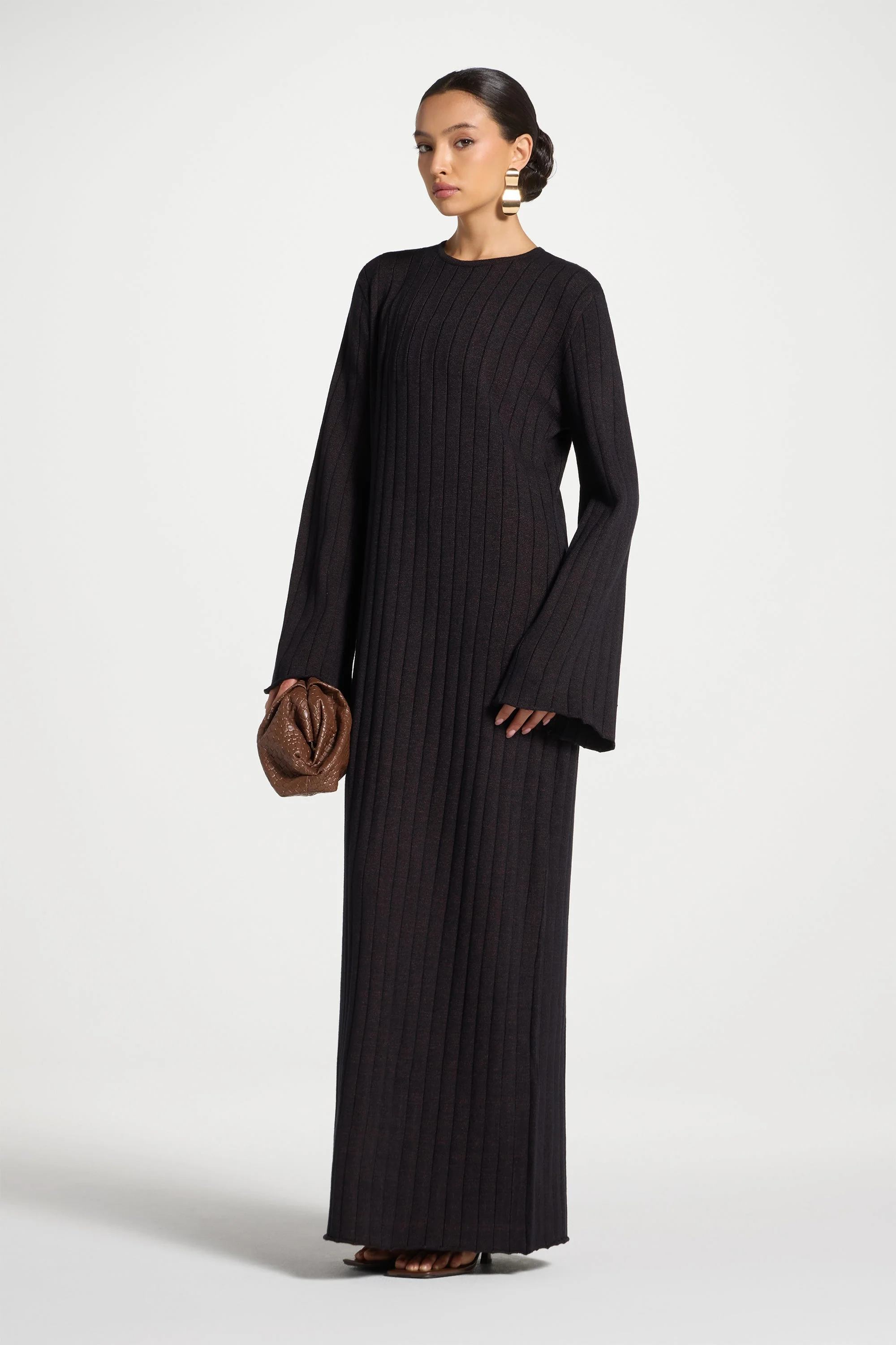 Knit Flare Sleeve Dress - Black Ember - Image 4