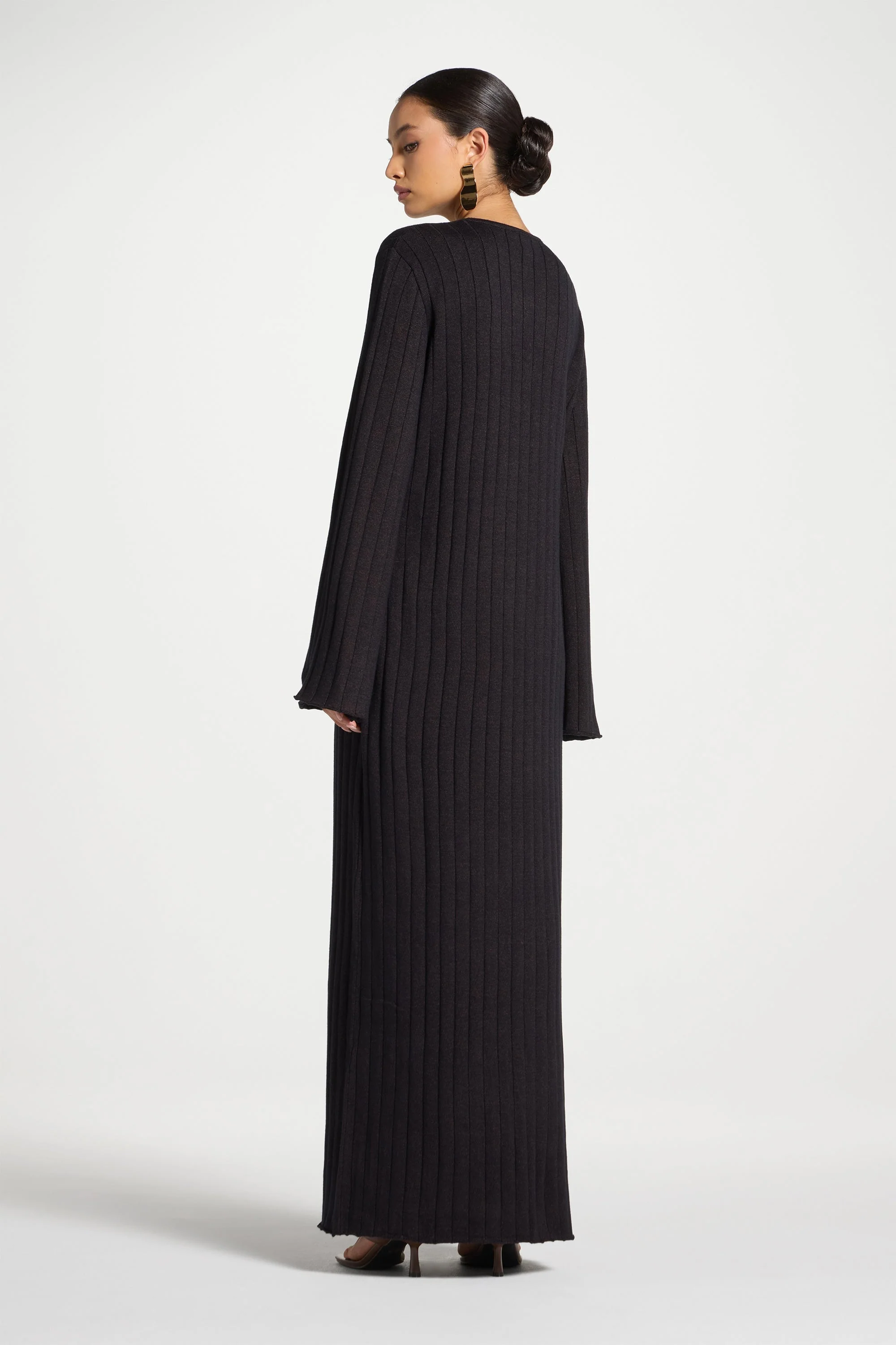 Knit Flare Sleeve Dress - Black Ember - Image 5