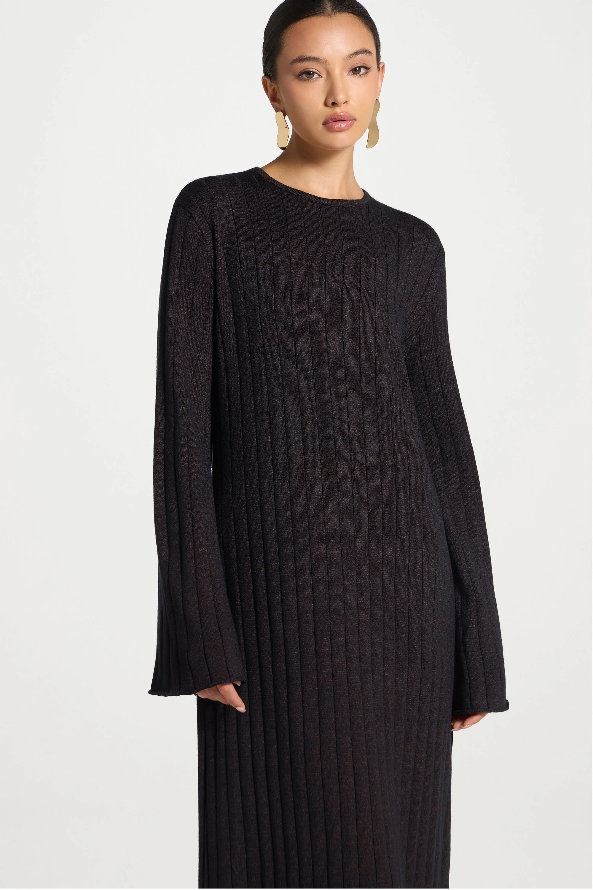 Knit Flare Sleeve Dress - Black Ember - Image 7