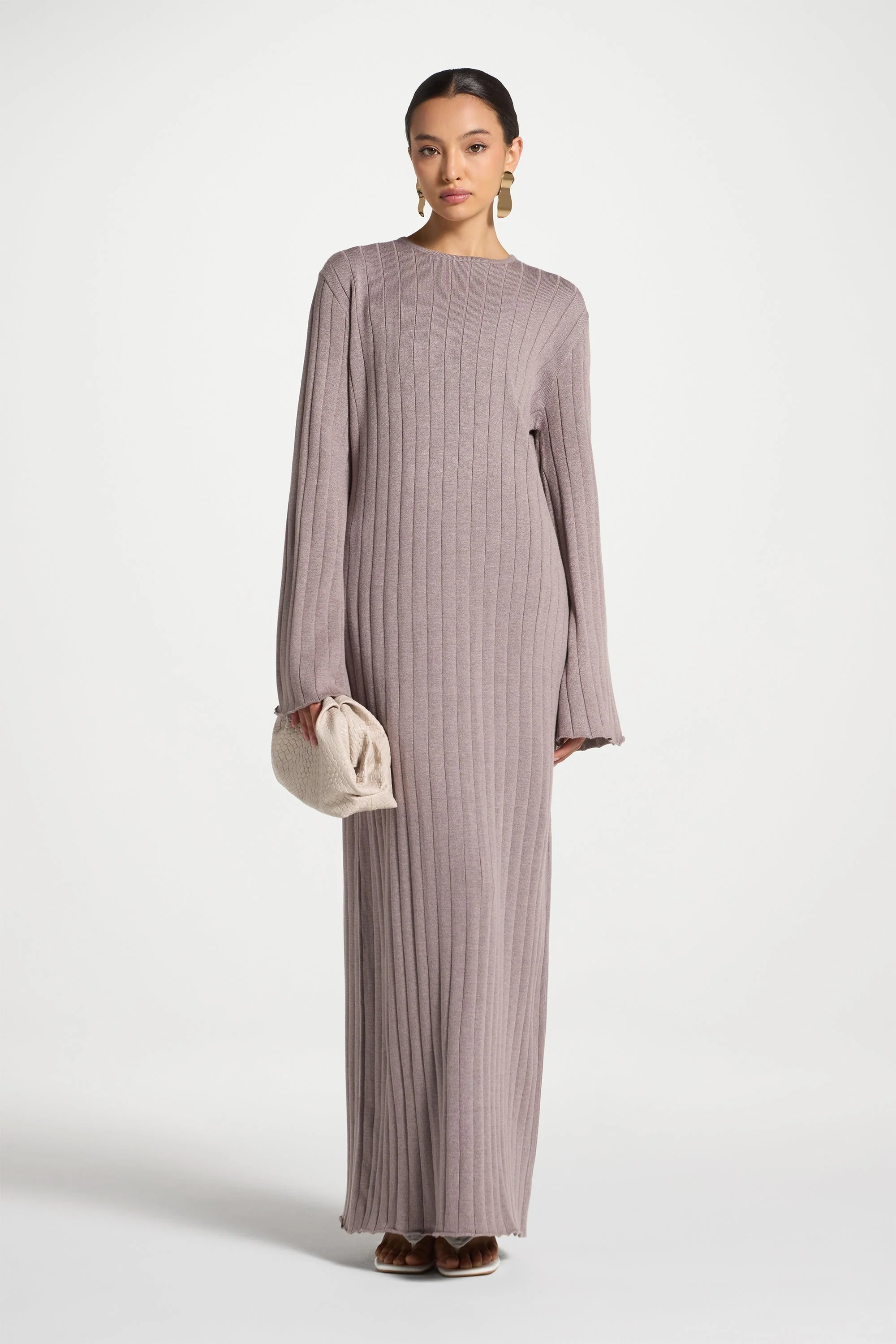 Knit Flare Sleeve Dress - Soft Mauve