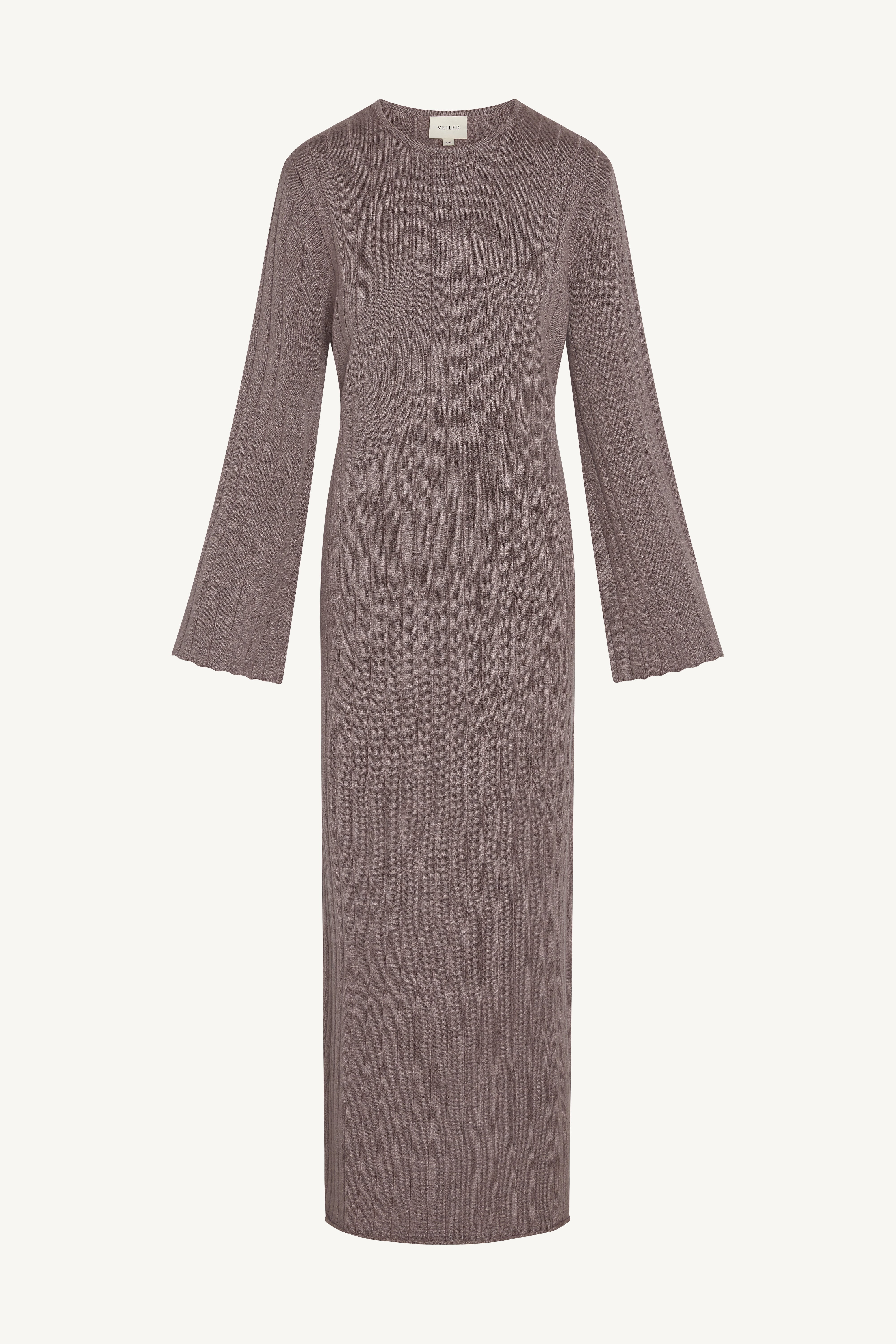 Knit Flare Sleeve Dress - Soft Mauve - Image 2