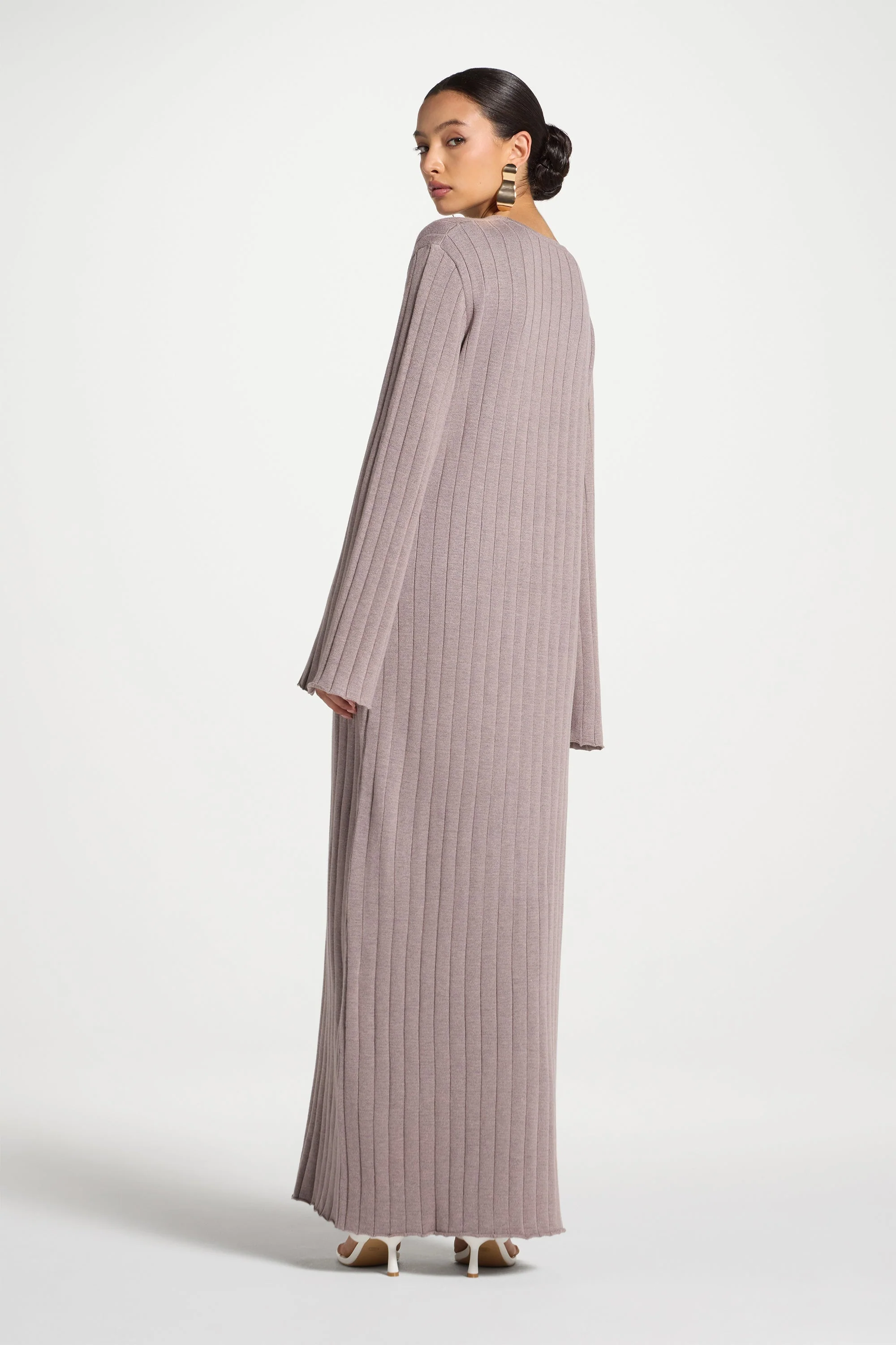 Knit Flare Sleeve Dress - Soft Mauve - Image 6