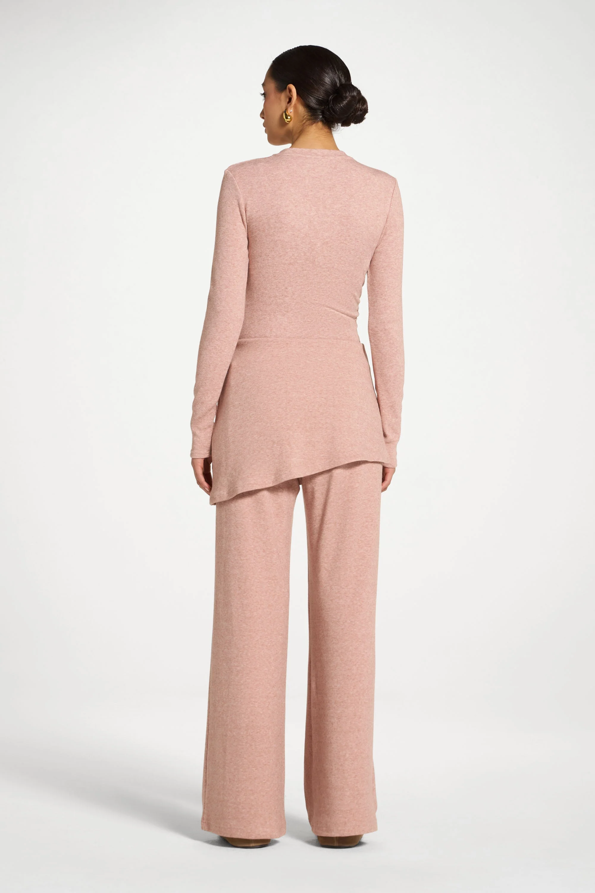 Ribbed Knit Foldover Wide Leg Pants - Rose - Image 6